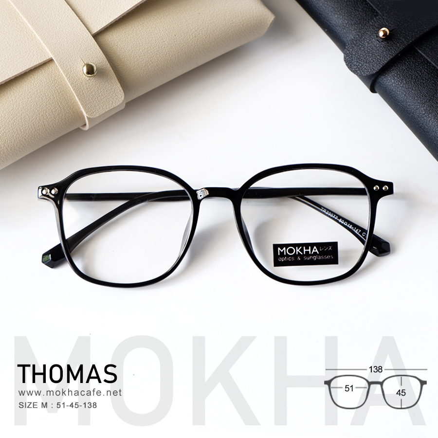 THOMAS - black กรอบแว่นตา ทรงเหลี่ยม TR90 กรอบยืดหยุ่น น้ำหนักเบา กว้าง 138 มม. (sizeM) H45