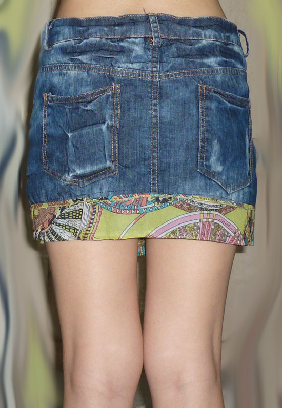 #1กระโปรงยีนส์แต่งชายผ้าลาย สวยเก๋ 33-37-11