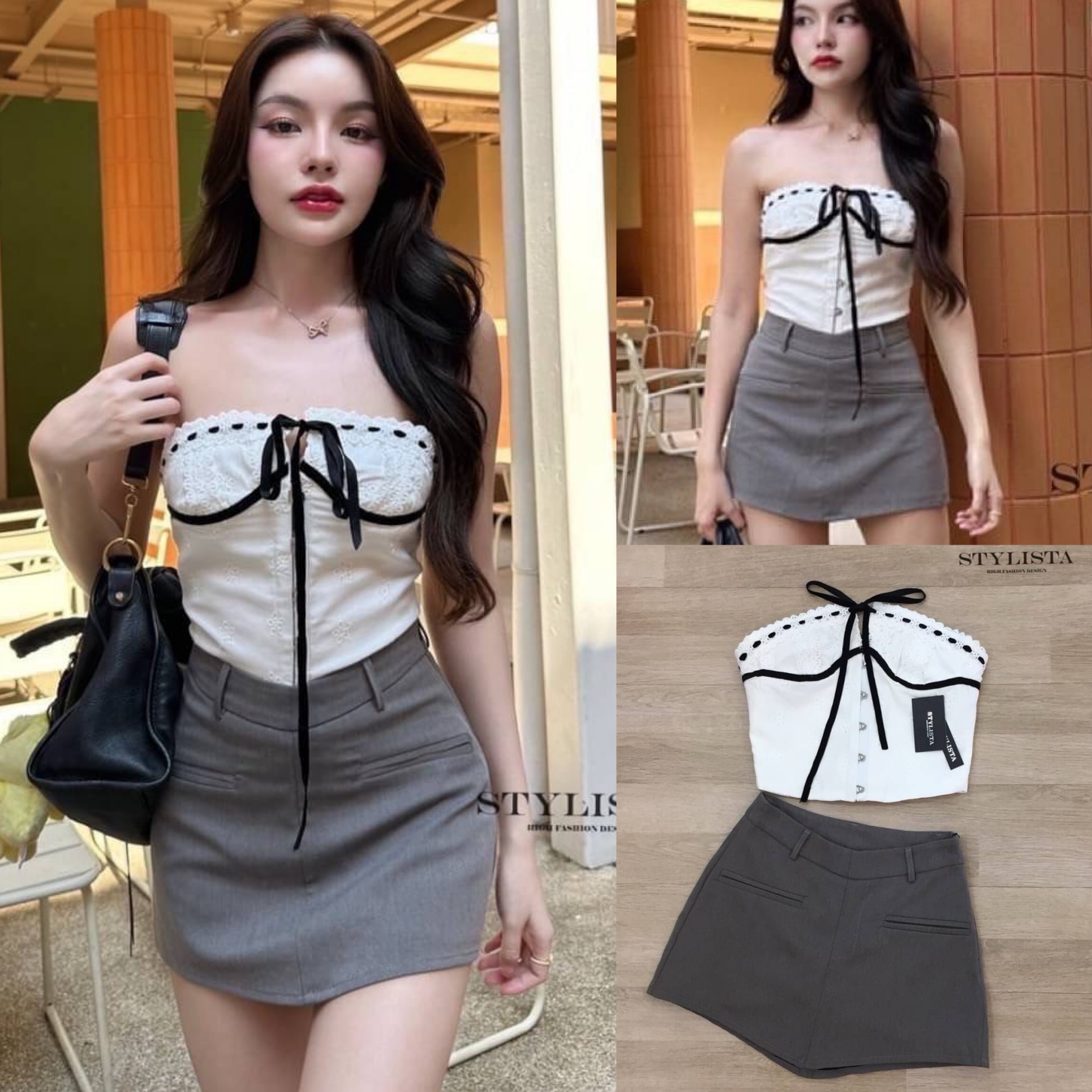 เซตเสื้อเกาะอก มาพร้อมกระโปรง ซับใน กางเกง เอวรูปตัววี เข้าชุด ใส่สวยมาก ใส่เที่ยว ใส่ได้หลายโอกาส สินค้าคุณภาพ (พร้อมส่ง)