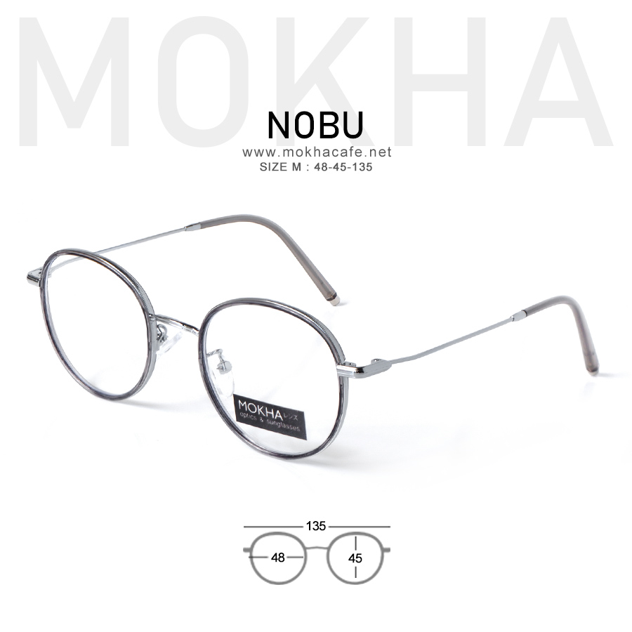 แว่นตา NOBU - grey silver กรอบแว่นทรงกลม ขาโลหะ น้ำหนักเบา กว้าง 135 มม.(sizeM) H45