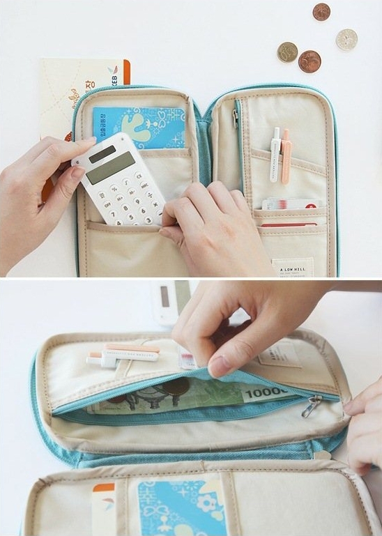 กระเป๋าใส่พาสปอร์ต กระเป๋าใส่หนังสือเดินทาง เอกสารสำคัญ มีสายคล้องมือ พกพาสะดวก ผลิตจากโพลีเอสเตอร์ กันน้ำ คุณภาพดี