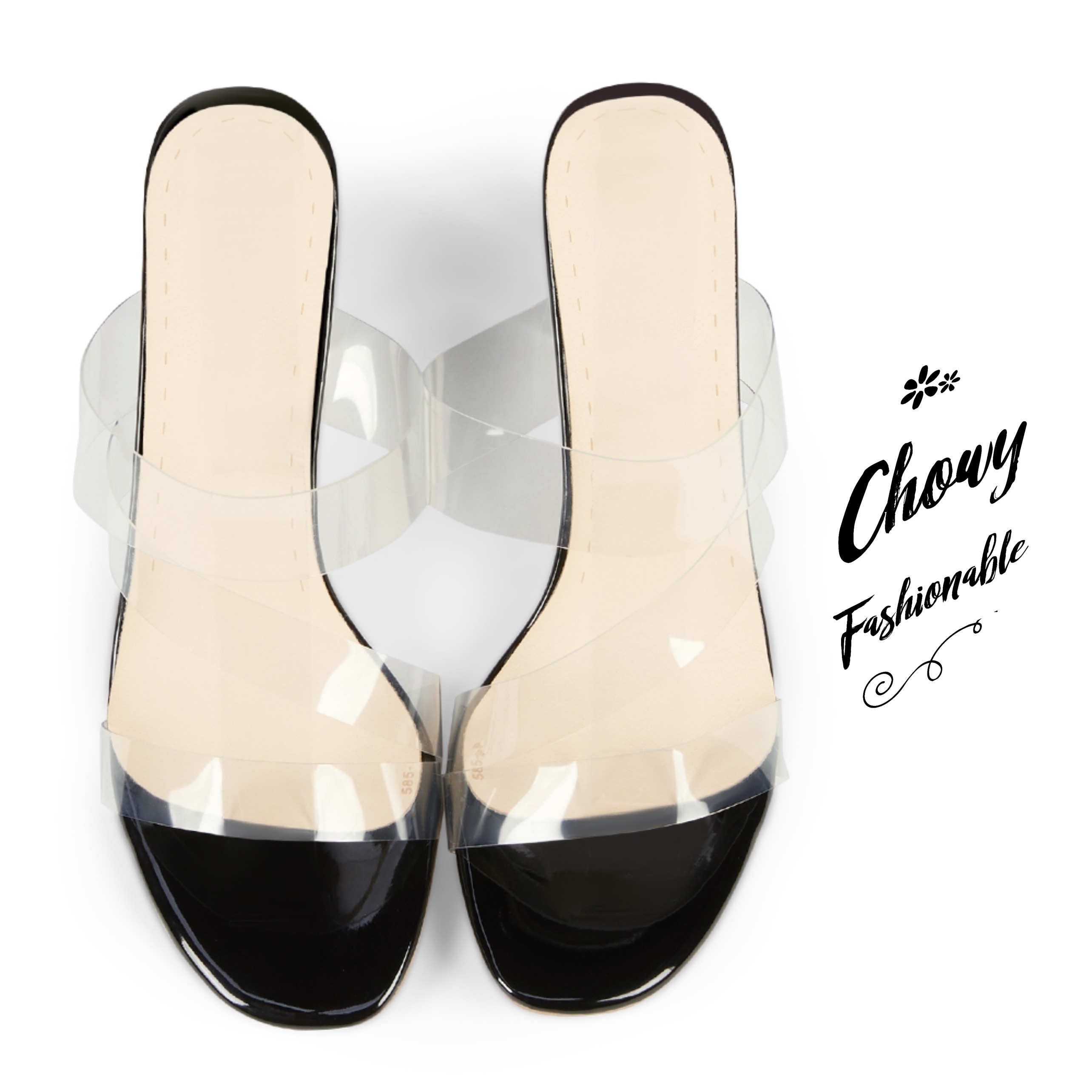 รองเท้าไซส์ใหญ่ 40 41 42 รองเท้าแตะส้นแก้วใส PUใส นิ่มมาก CHOWY KR0962BL