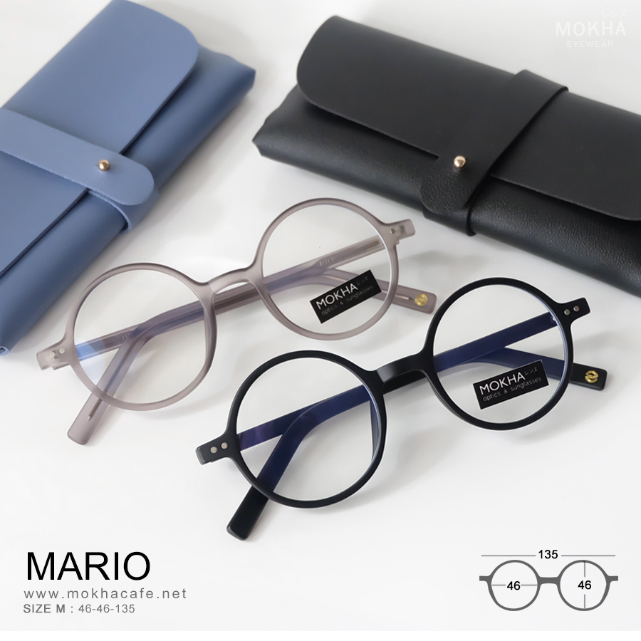 MARIO - black กรอบแว่นตา TR90 แว่นทรงกลม แกนขาโลหะ เหนียวทนทาน กว้าง 135 มม. (sizeM) H46