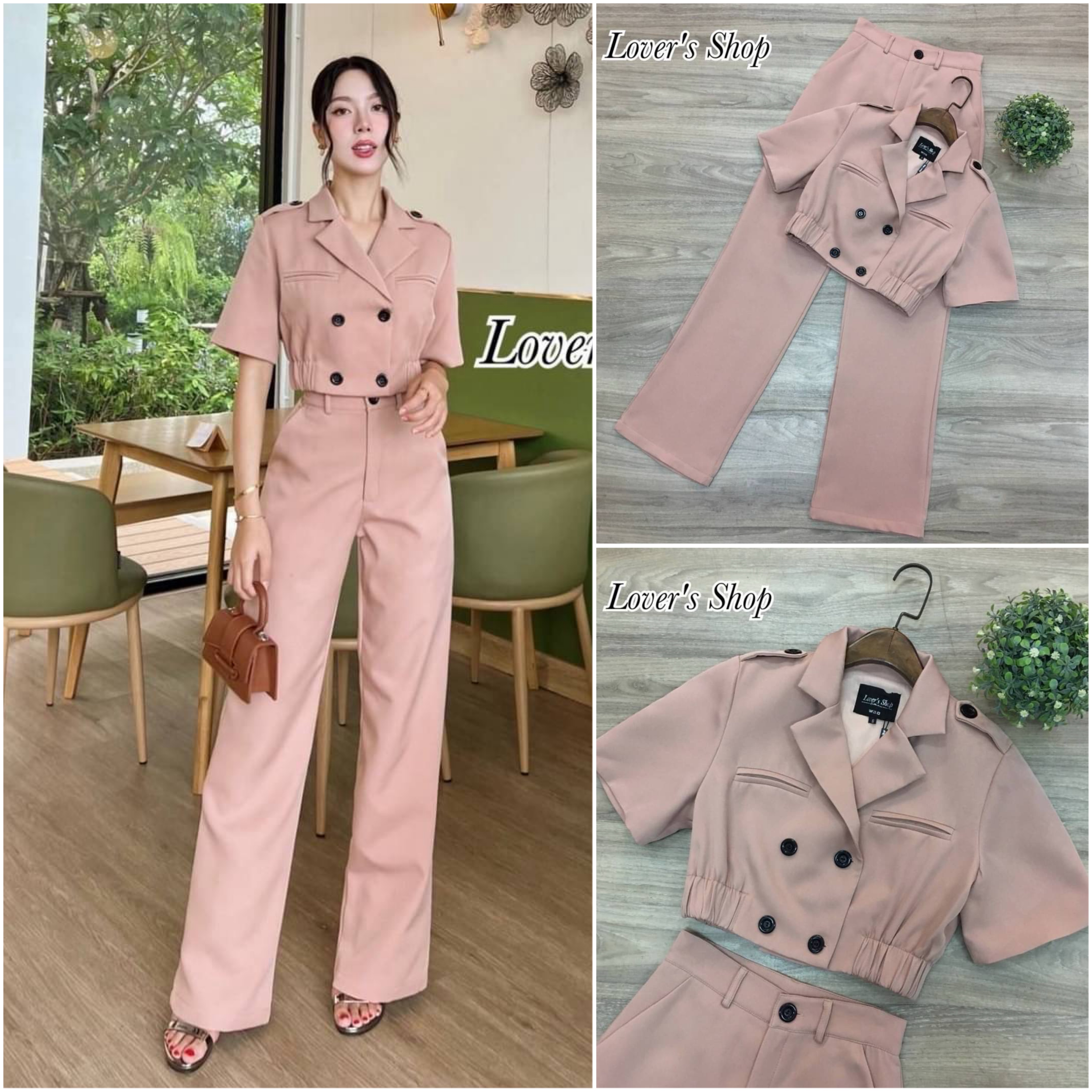 SET.2ชิ้น สมาร์ทเกิร์ล สวยเก๋ดูดี มั้นใจ ชุดเซ็ทเสื้อทรงสูทแขนสั้น กระดุมหน้า มาพร้อมกางเกงเอวสูงทรงสวย สินค้าคุณภาพ (พร้อมส่ง)