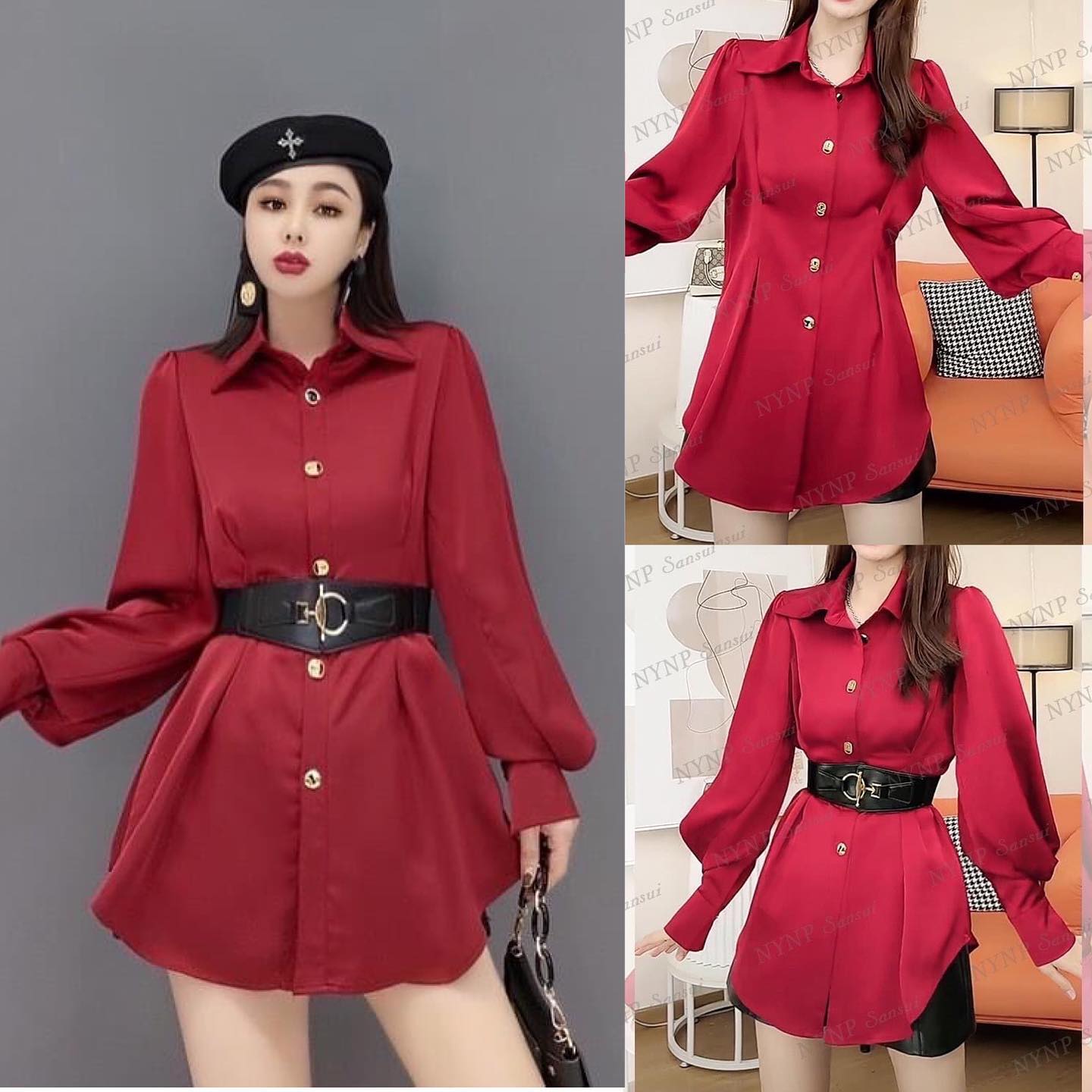 เสื้อเชิ้ตตัวยาวเอวจับจีบ + มาพร้อมเข็มขัดคาดเอว ใส่เข้าเซต กันสวยดูดีมากเลยค่าา เนื้อผ้าดีใส่สบาย : สินค้าคุณภาพ (พร้อมส่ง)
