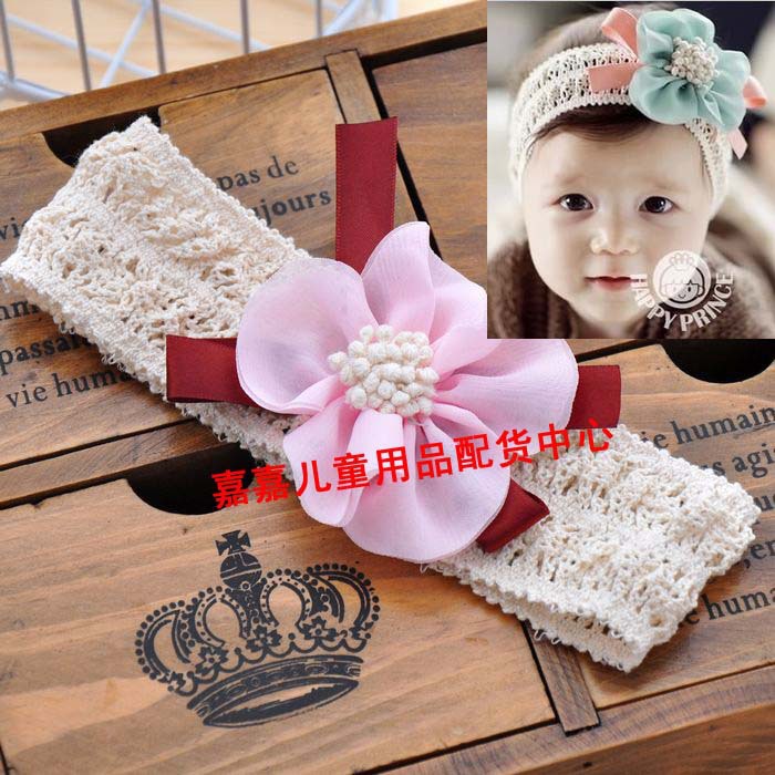 ผ้าคาดผมเด็กอ่อน ดอกไม้ริบบิ้นเก๋ด้วยผ้าคาดลายโครเชต์