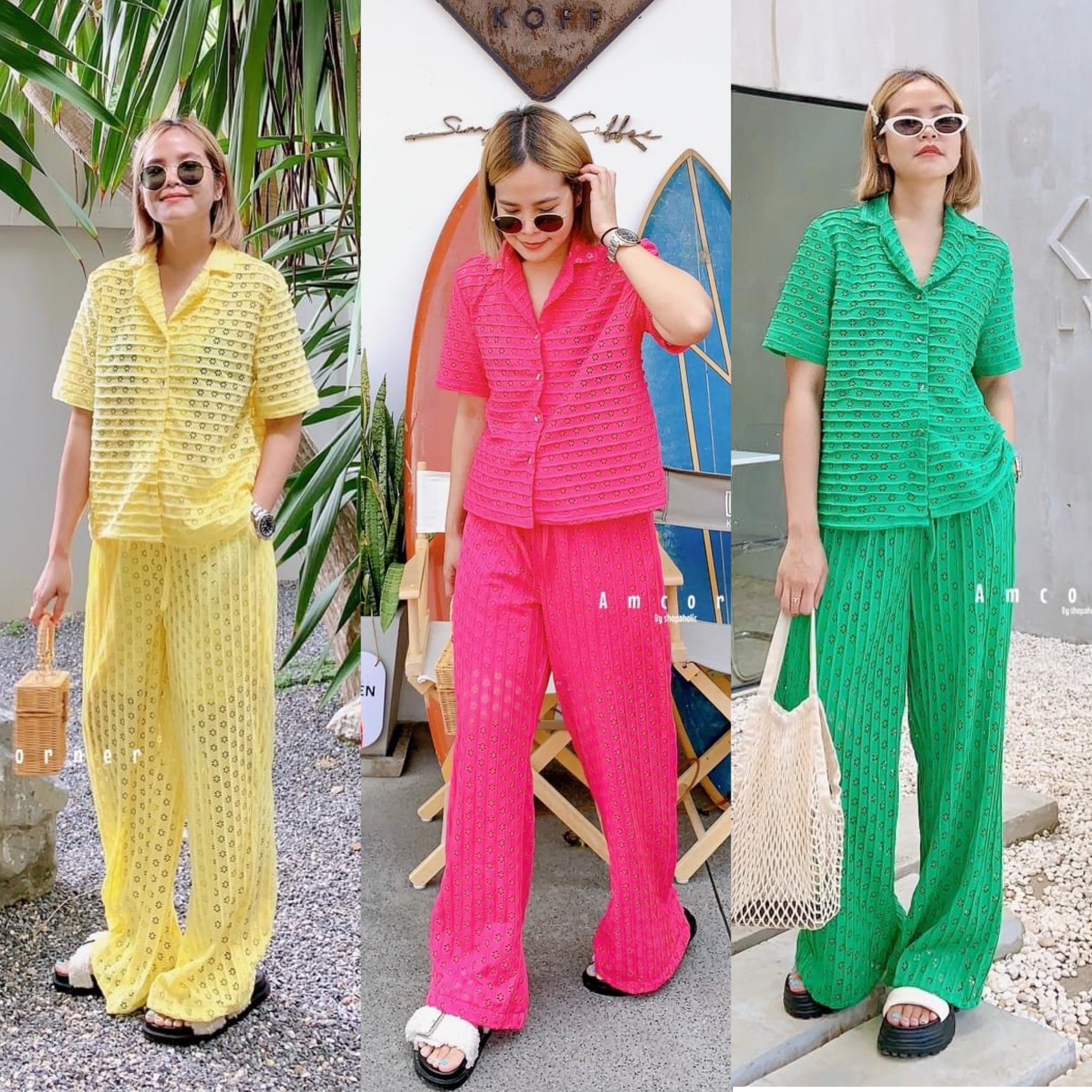 Mimi set เสื้อ+กางเกงขายาว ผ้ายืดฉลุ เนื้อนิ่ม เนื้อผ้านิ่ม ใส่สบาย สินค้าคุณภาพ (พร้อมส่ง)