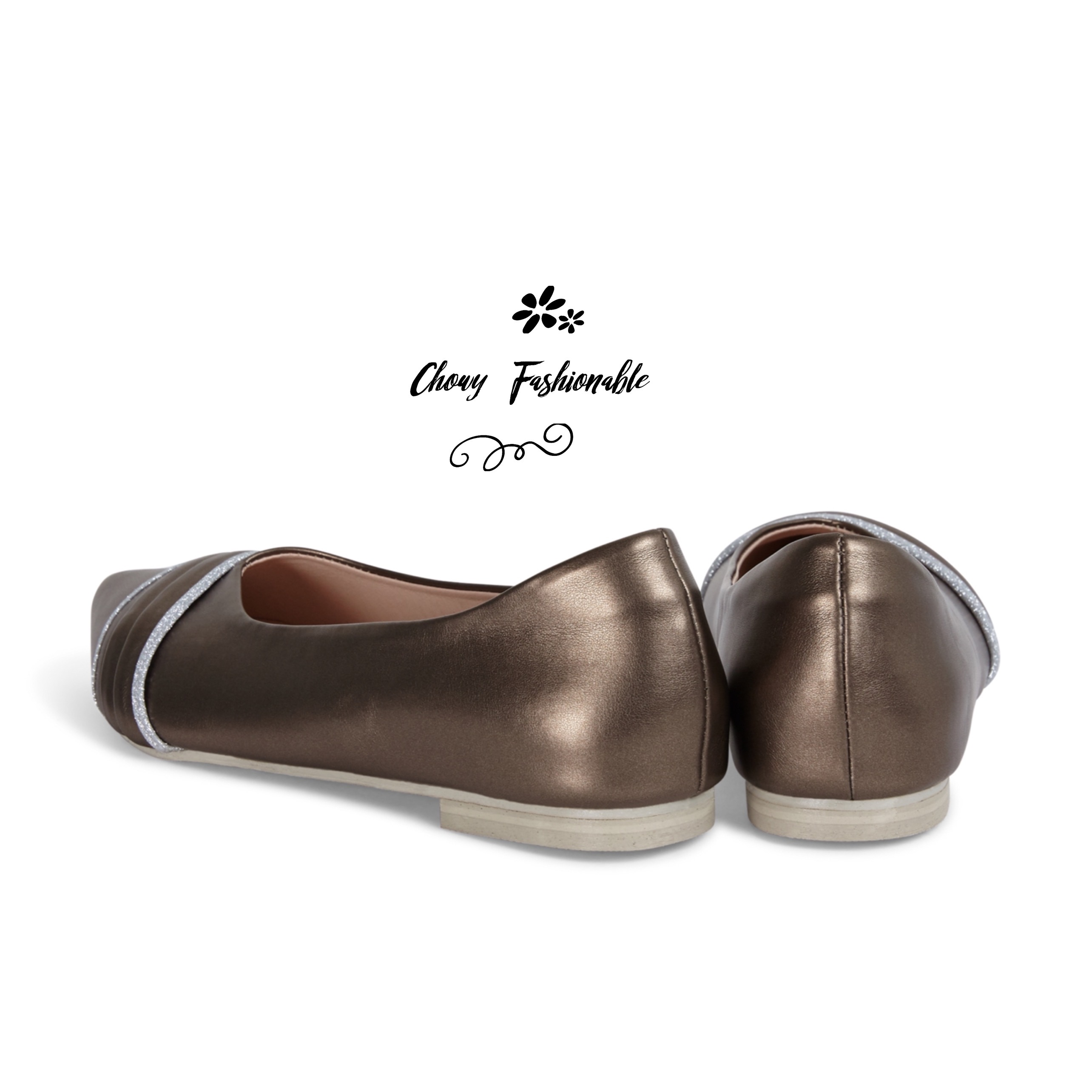 รองเท้าไซส์ใหญ่ 43-45 ส้นแบนหัวแหลม Flat Pointed Pleat with Glitter By Chowy CH0161