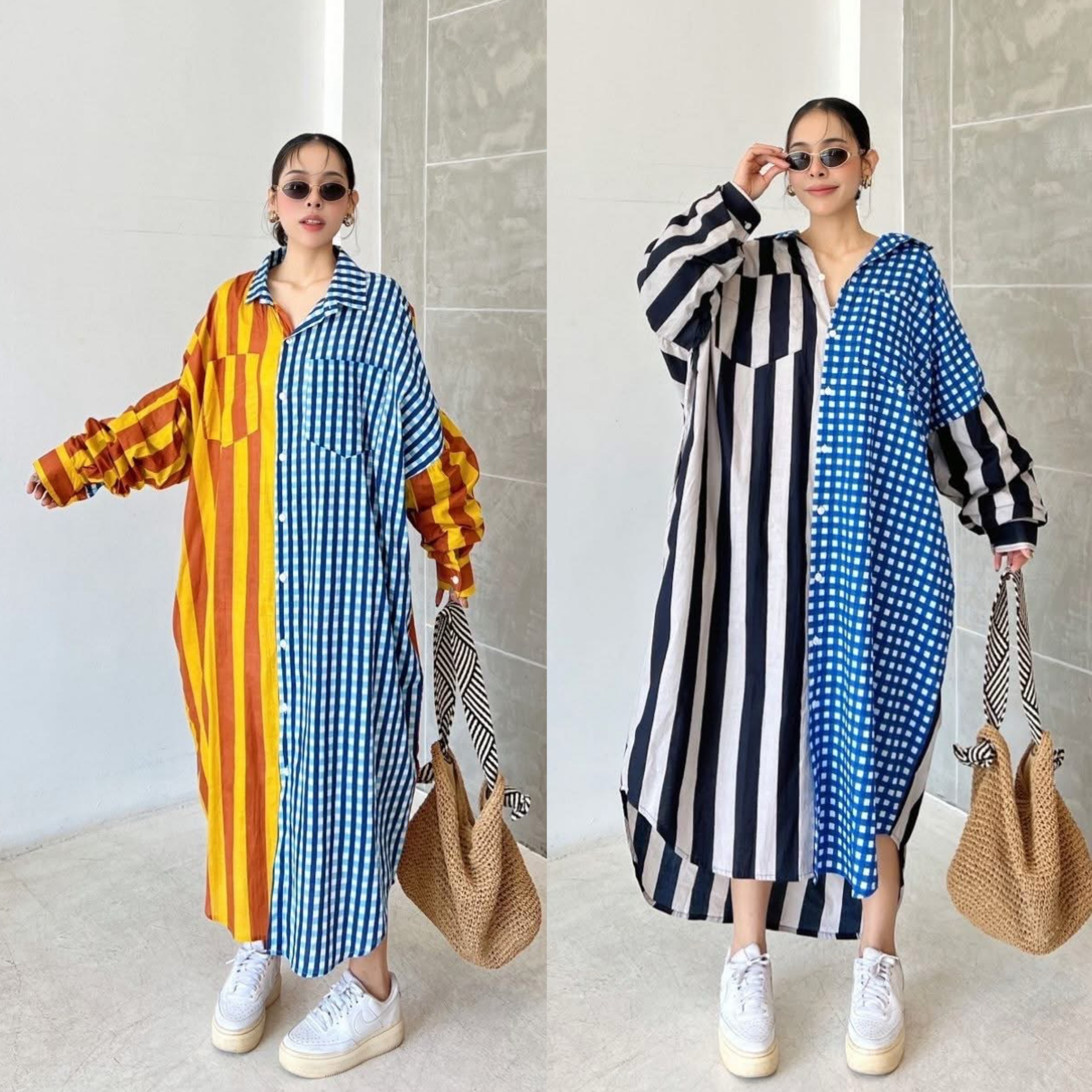 เดรสเชิ้ตผ้าคอทตอลอินเดียพิทพ์ลาย ดีไซน์เก๋ ทรงOversize กระดุมผ่าหน้า มีกระเป๋าอก(2ข้าง) หน้าสั้น~หลังยาว มีกระเป๋าล้วง ใส่สบาย : สินค้าคุณภาพ (พร้อมส่ง)