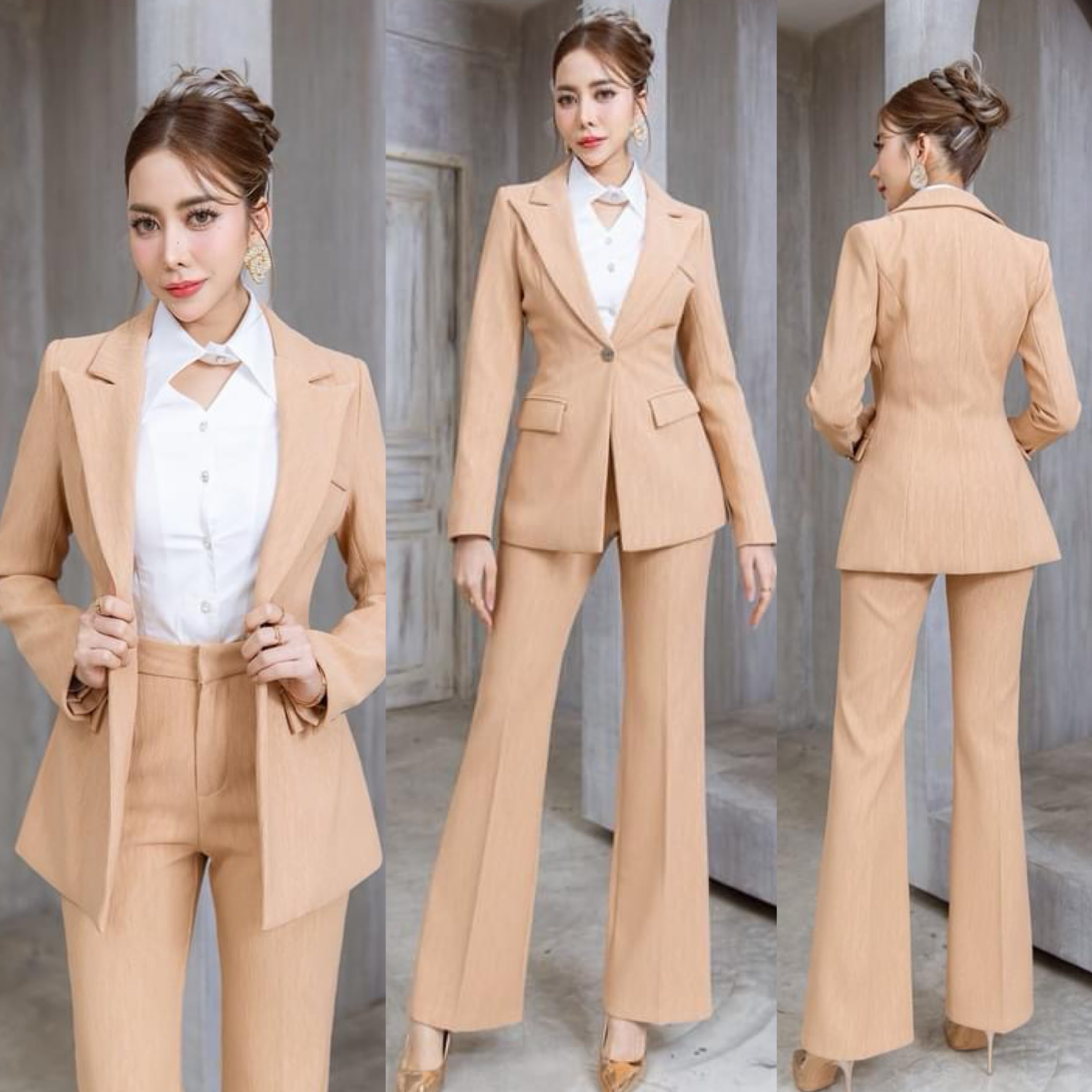 เซต BLAZER 3 ชิ้น เนื้อผ้าลูกฟูกเกรดเอ ตัว BLAZERเป็นทรงเข้ารูป +เสื้อเชิ้ตสีขาวทรงเข้ารูป +กางเกงเป็นทรงขาม้า . สินค้าคุณภาพ (พร้อมส่ง)