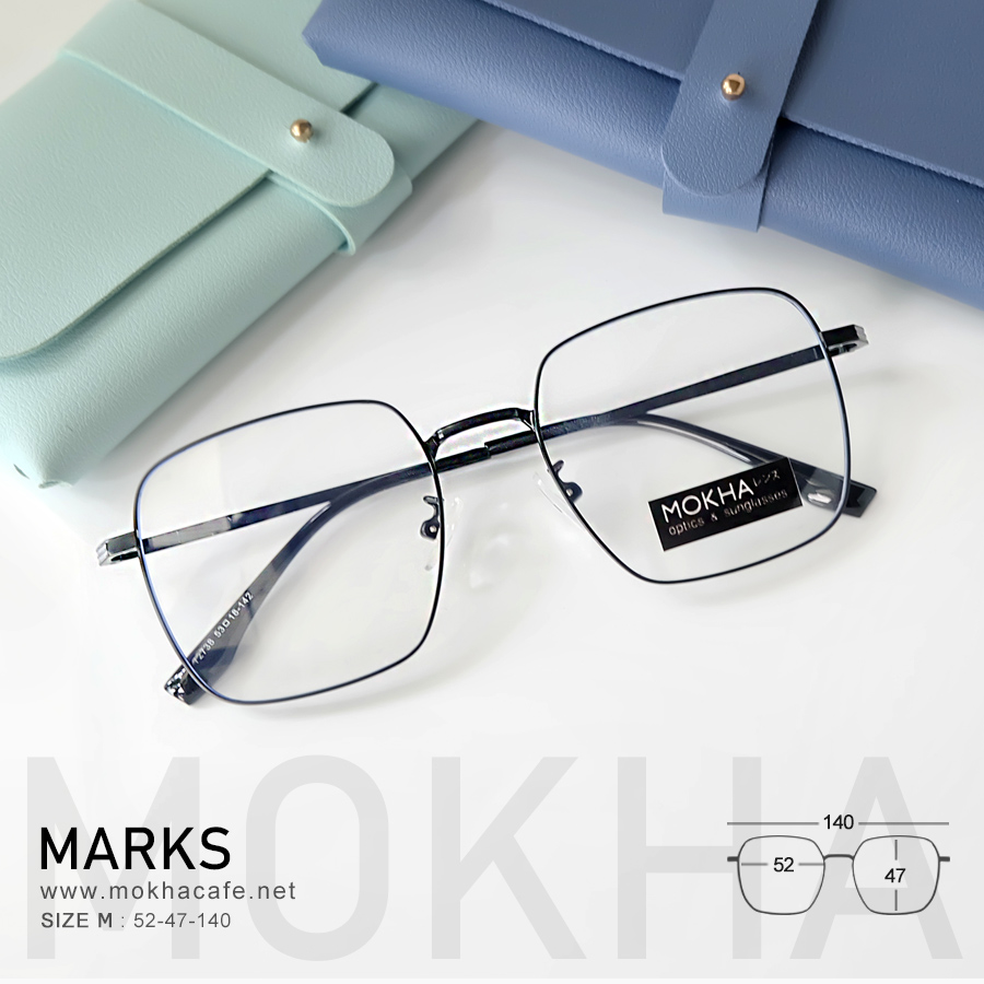 MARKS - black แว่นทรงเหลี่ยม กรอบโลหะ กว้าง 135 มม. (sizeM) H46