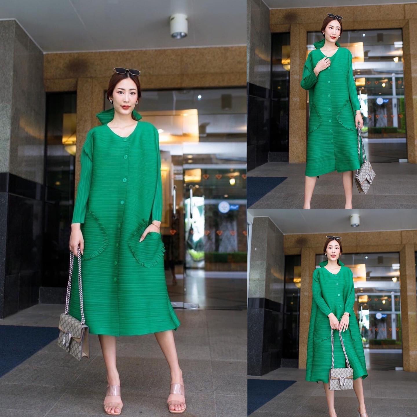 มินิเดรสอัดพลีท คอกลม กระดุมหน้า แขนยาว สวย Premium 💫💫 ดูดีทุกองศา . สินค้าคุณภาพ (พร้อมส่ง)