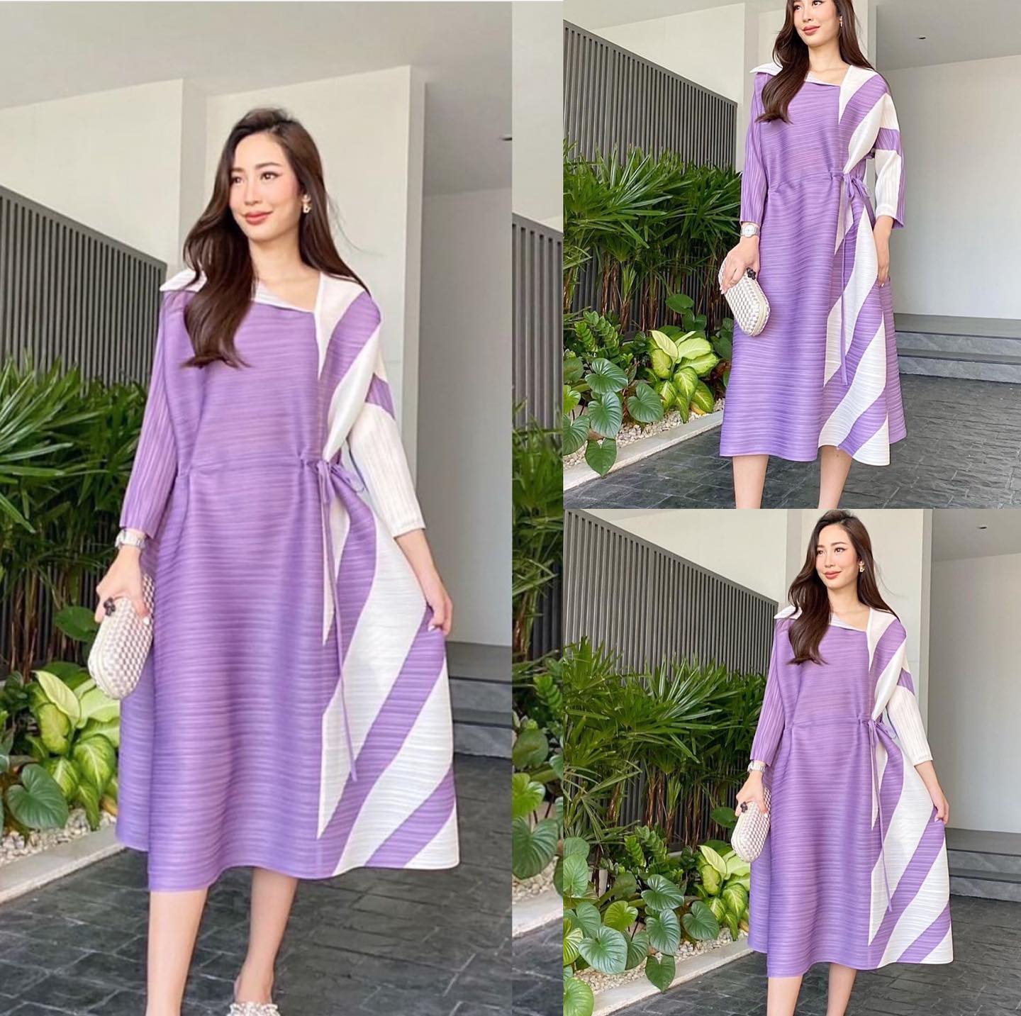 เดรสอัดพลีท Premium 👍🏻 แพตเทิร์น คอวี เฉลียงข้าง เกร๋กรุบ ดีเทลแน่นๆ ด้วยการตัดต่อ ผ้าลายริ้งเฉพาะด้านข้าง ✨✨ เนื้อผ้าอัดพลีท แน่นๆ สวยเก๋ ผ้าเนื้อนุ่ม ใส่สบาย สินค้าคุณภาพ (พร้อมส่ง)