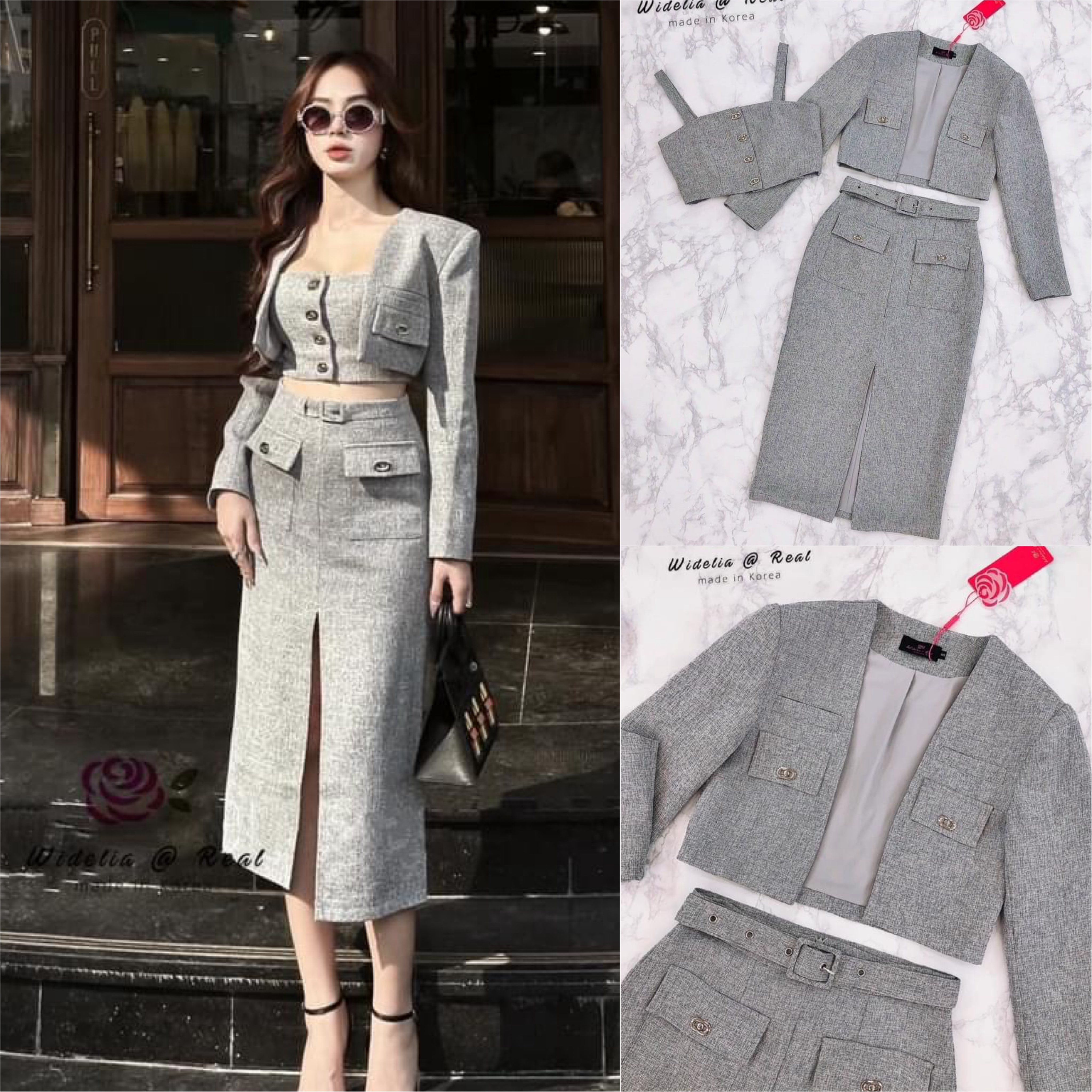 เซ็ท 3 ชิ้น เสื้อคลุมแขนยาวสวยทรงดี ด้านในมาพร้อมสายเดี่ยวทรงสวย มาเข้าชุดกับ กระโปรงทรงสอบตัวสวย ใส่สบาย สินค้าคุณภาพ (พร้อมส่ง)