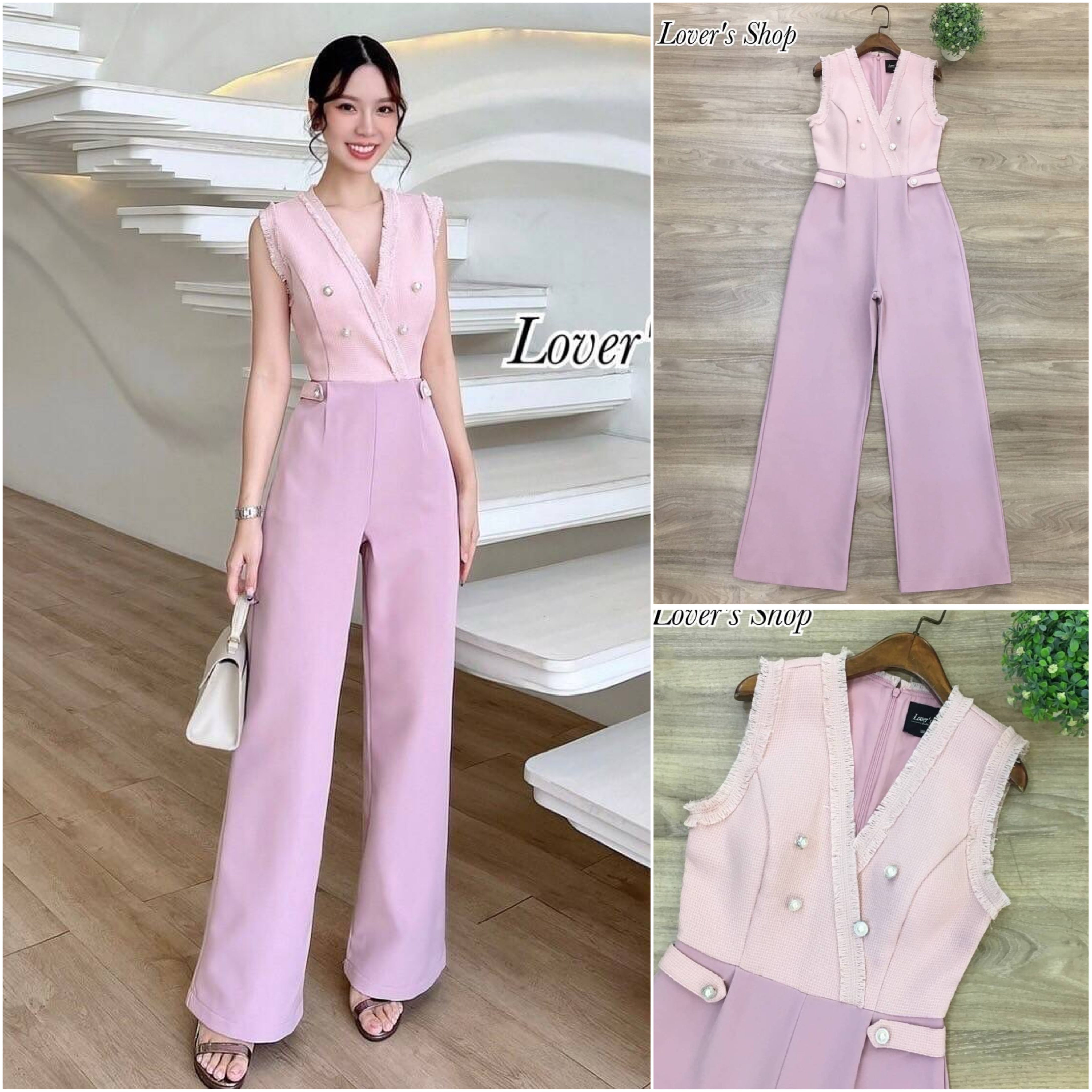 จั้มสูทกางเกงขายาว ช่วงเสื้อเป็นผ้าทวิตทรงแขนกุดคอวี กางเกงทรงขากระบอกกลาง เนื้อผ้าหนาอัดกาวอย่างดี สินค้าคุณภาพ (พร้อมส่ง)