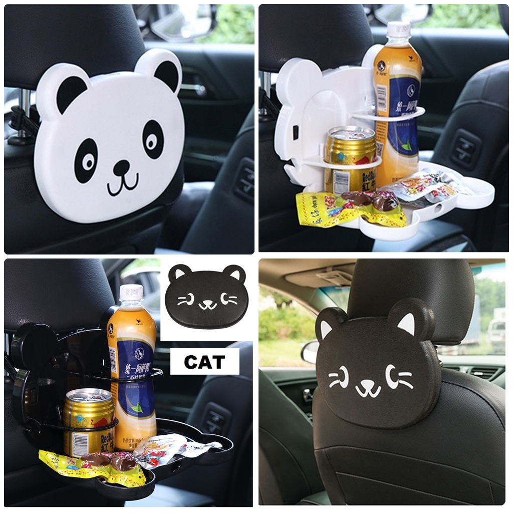 ถาดวางอาหารในรถ โต๊ะกินข้าวในรถยนต์ ถาดอาหารที่กินข้าวในรถ พับเก็บได้ ลายการ์ตูนน่ารัก วางแก้ว ขวดน้ำได้