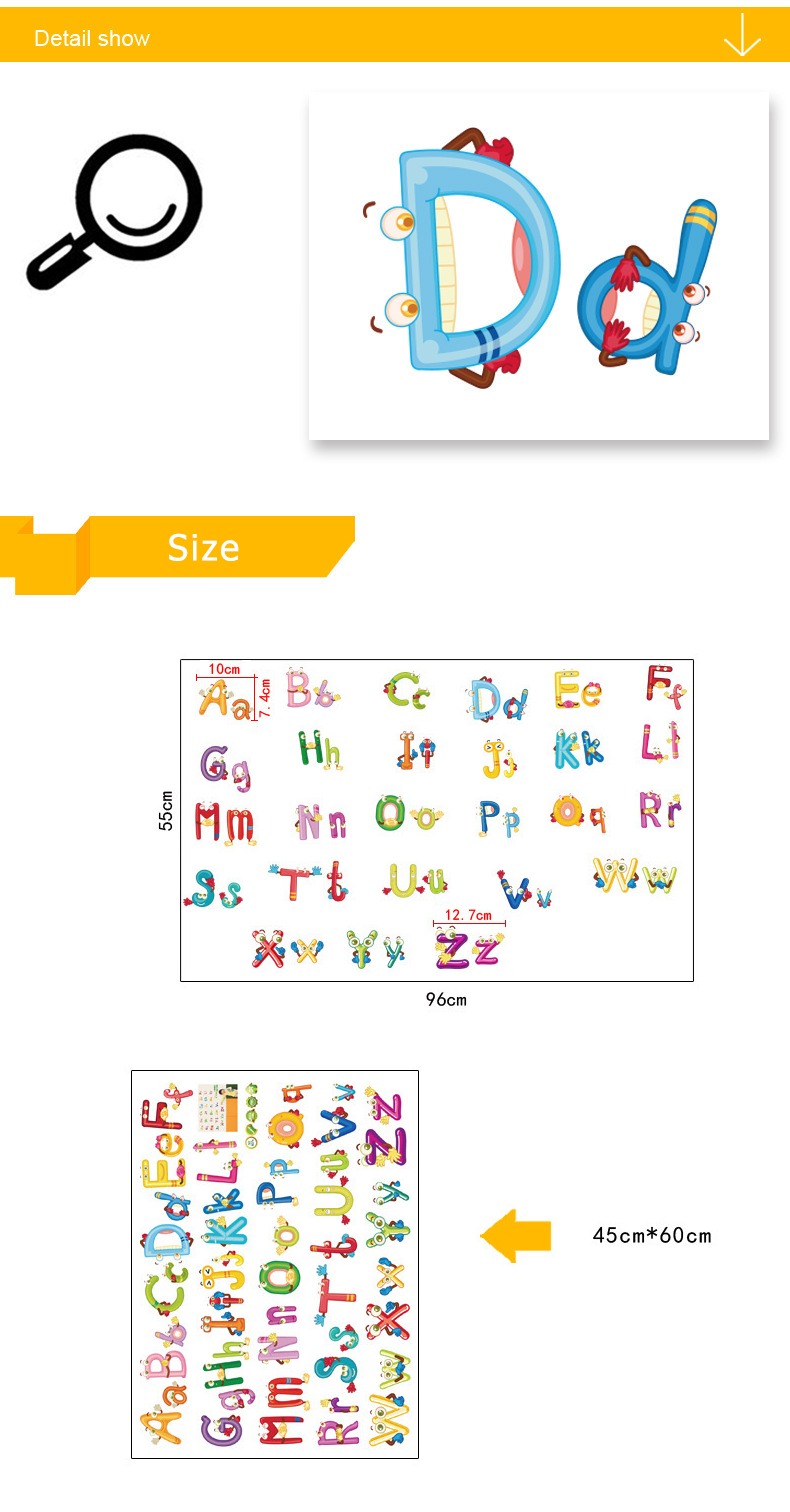 สติกเกอร์ติดผนัง ABC สติกเกอร์แต่งห้อง DIY สติกเกอร์ A-Z พิมพ์ใหญ่+พิมพ์เล็ก ลอกออกแล้วติดซ้ำได้