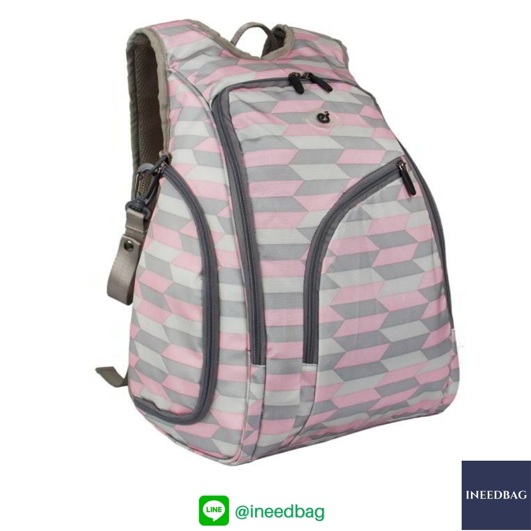 Ecosusi กระเป๋าคุณแม่ กระเป๋าสัมภาระคุณแม่ กระเป๋าแม่ลูกอ่อน แบบเป้ มาพร้อมแผ่นรองเปลี่ยนผ้าอ้อม, สายคล้องรถเข็น, ช่องเก็บความร้อน-เย็น (Pink Chevron)