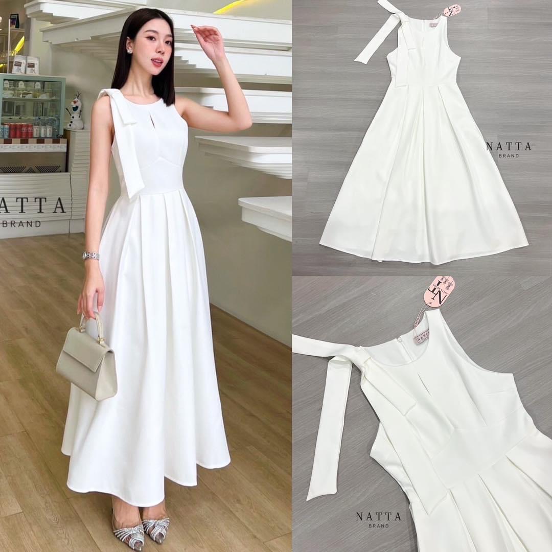 ชุดเดรสแขนกุดสีขาว แต่งดีเทลโบว์ความยาวกำลังพอดี งานผ้าซับในอย่างดี ใส่สบาย สินค้าคุณภาพ (พร้อมส่ง)