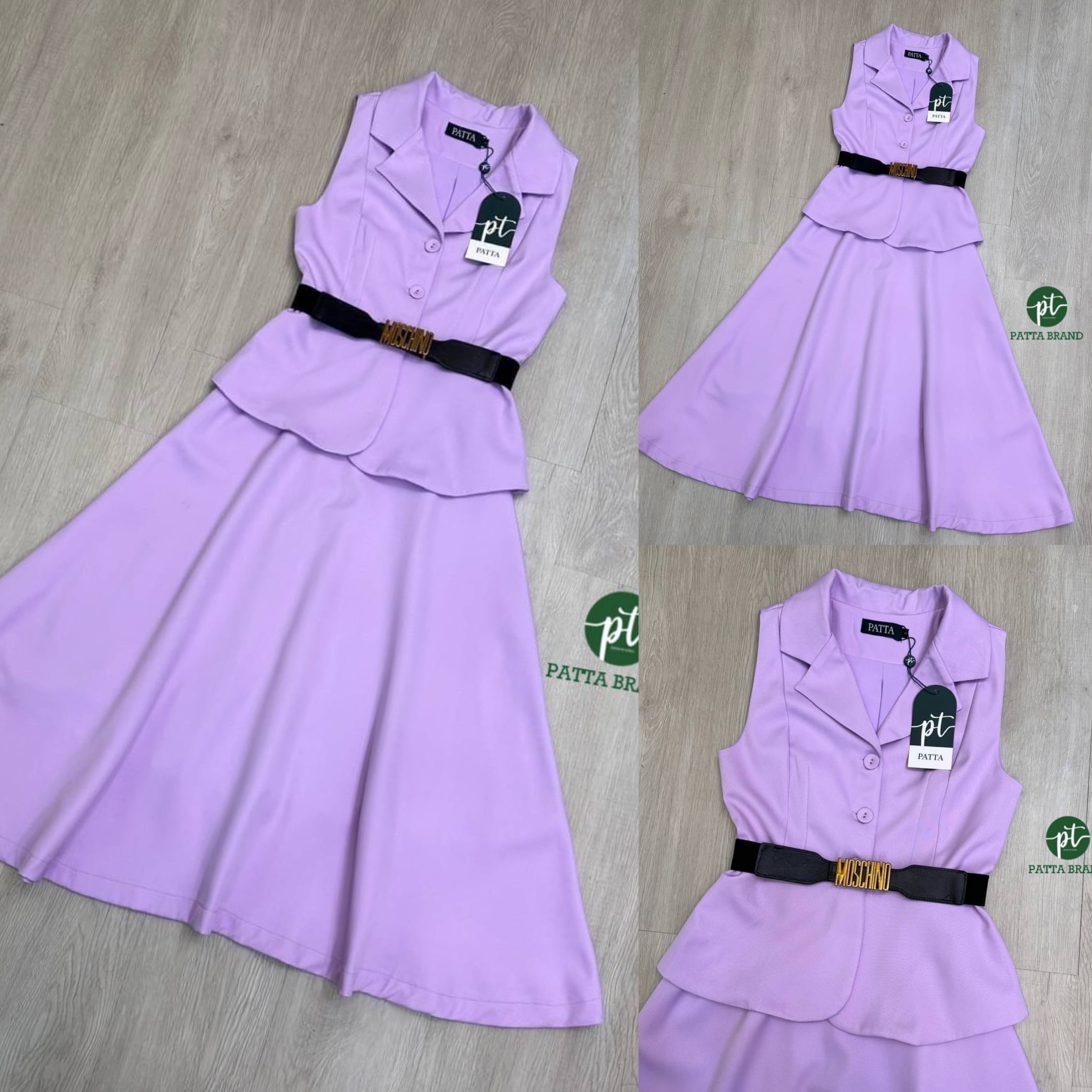 Set ชุด2ชิ้น เสื้อคอปกไล่ระดับแขนกุด +เข็มขัดหนังเย็บต่อยางยืดหัวทองอักษร(สายยืดได้ตามตัว)+กระโปรงทรงย้วย งานซิปหลังสวมใส่สบาย สินค้าคุณภาพ (พร้อมส่ง)