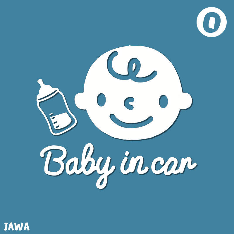 สติ๊กเกอร์ Baby in Car น่ารักสดใสสไตล์เกาหลี ติดกระจกรถยนต์ที่มีเด็ก สีขาว