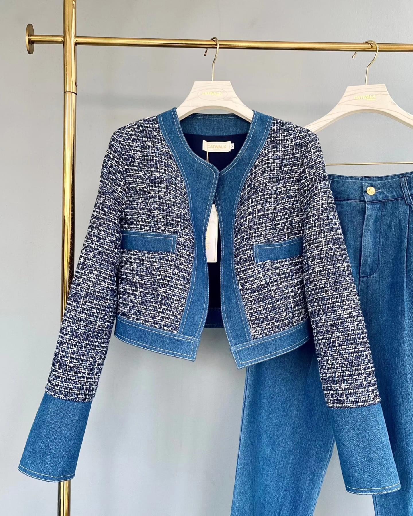 กับเซตแจ็คเก็ต ทวิตแต่งขอบยีนส์+กางเกงขายาวทรงสวย ใส่สบาย สินค้าคุณภาพ (พร้อมส่ง)