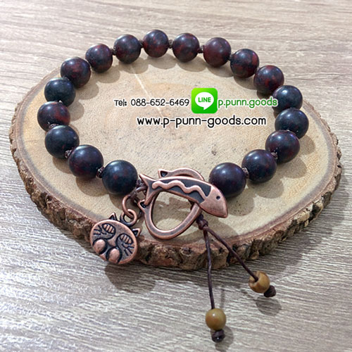 ข้อมือเชือกเทียน Brecciated Jasper 8 มม. ตะขอแมวเหมียว