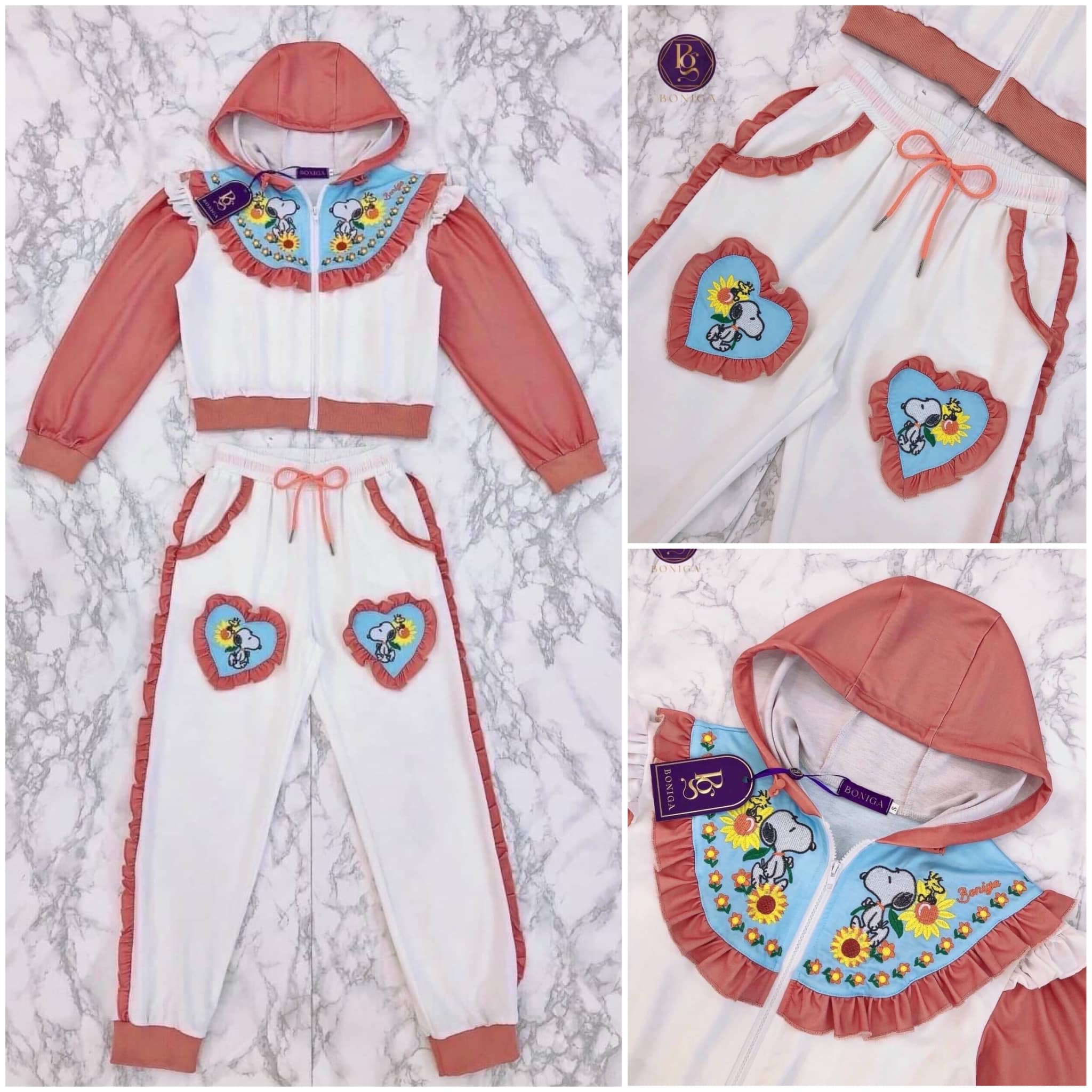 Set วอมสุดน่ารัก เสื้อฮู้ด+กางเกงวอมขายาว งานปัก สินค้าคุณภาพ (พร้อมส่ง)