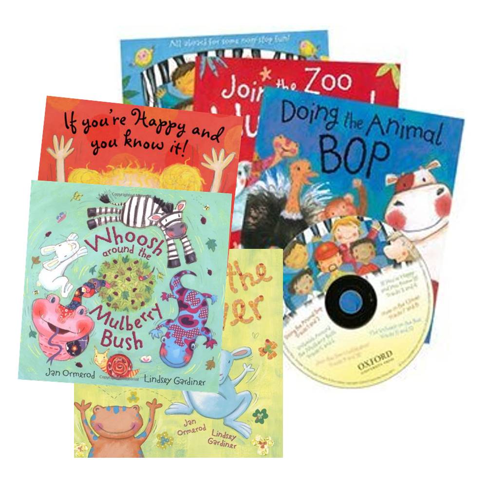 Oxford OUP : Jan Ormerod & Lindsey Gardiner : Animal Bop Collection - 6 Books + CD : Sing a long Read a long : Hullabaloo, Mulberry Bush, Wheels on the Bus เซตหนังสือ 6 เล่ม พร้อมซีดี