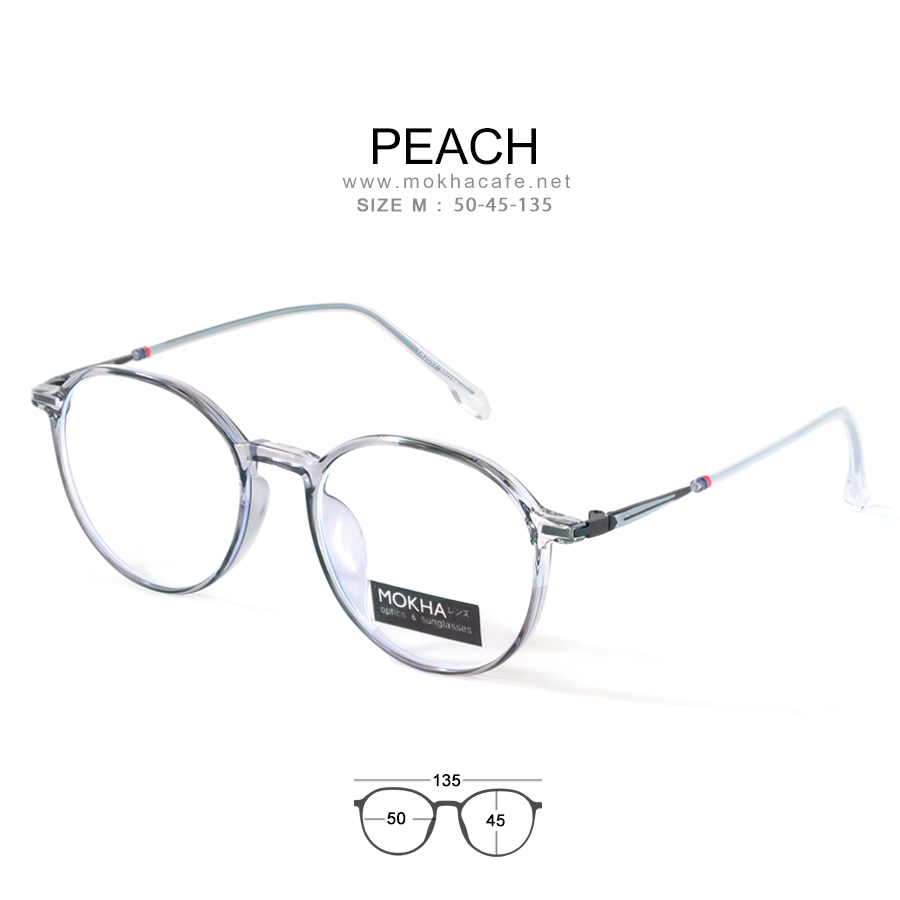 PEACH - clear grey กรอบแว่นตา ทรงกลม หยดน้ำTR90 ขาโลหะ กว้าง 135 มม.(sizeM) H45