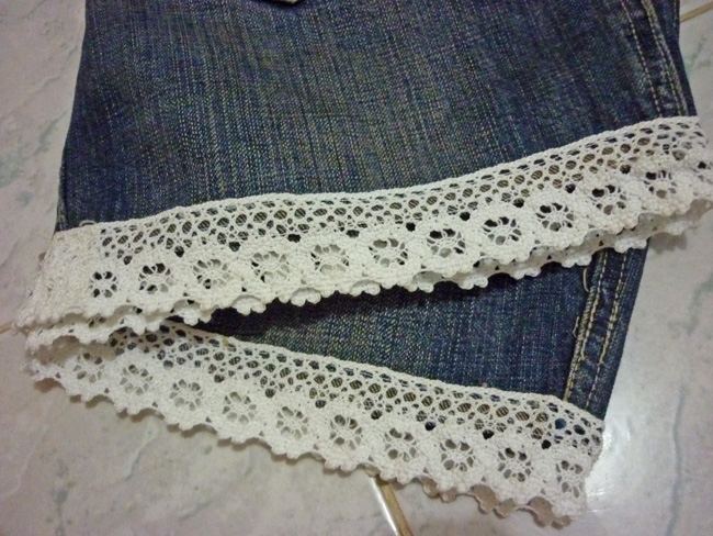 #2กระโปรงยีนส์ฟอกชายลูกไม้ สวยมาก 32-34-12