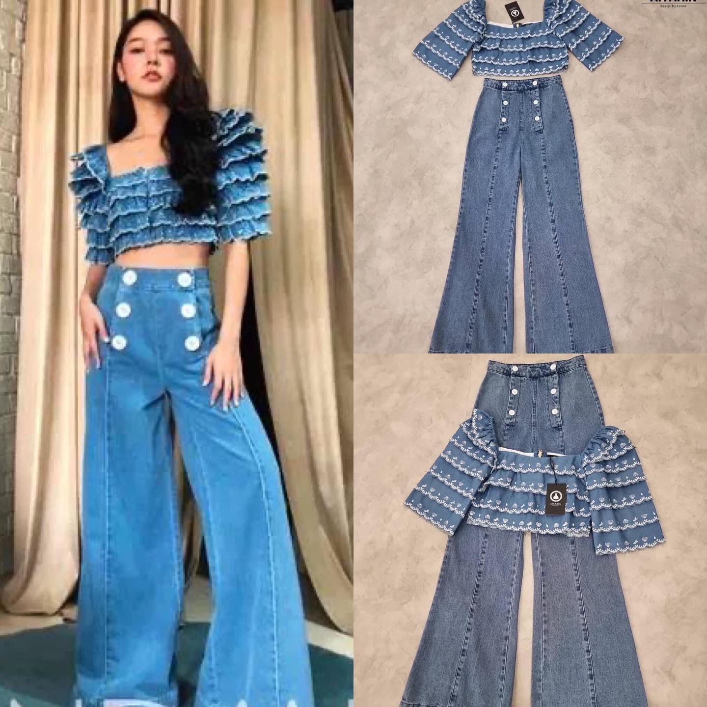 set เสื้อยีน ปัก+ กางเกงยีนขายาว ผ้ายีนปักเนื้อผ้าดีมากๆ สินค้าคุณภาพ (พร้อมส่ง)