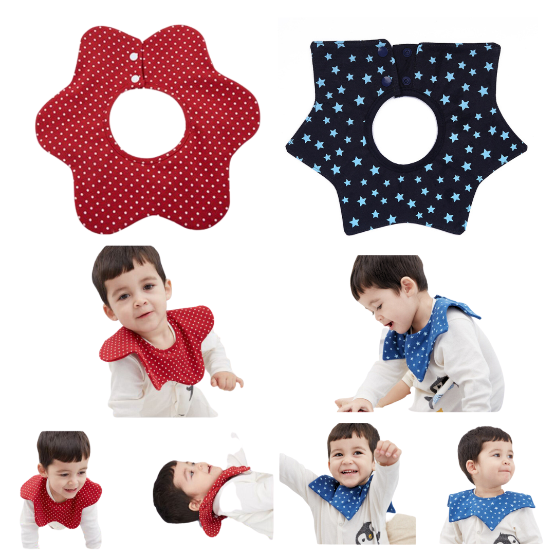 ผ้ากันเปื้อนเด็กซับน้ำลาย หมุนได้รอบคอ 360 องศา Cotton 100% หนา 2 ชั้น มีกระดุมถอดง่าย สำหรับเด็กวัย 0-2 ปี