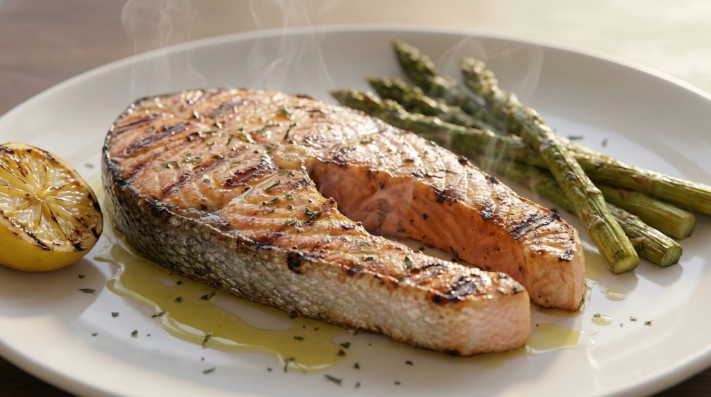 สเต็กปลาแซลมอน อาหารที่มีโอเมก้า 3 สูง
