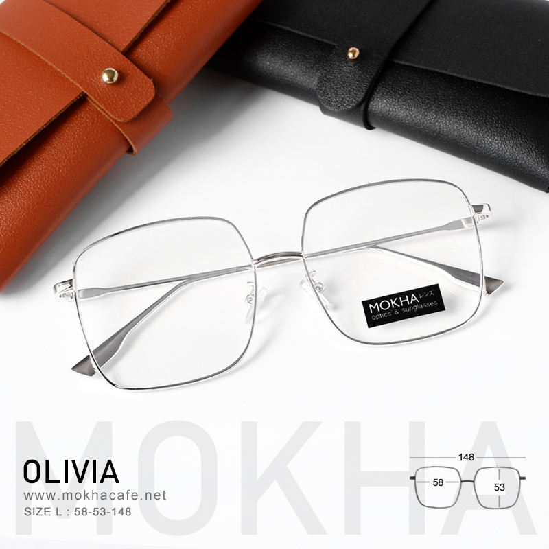 OLIVIA - silver แว่นทรงเหลี่ยม กรอบโลหะ Oversize กว้าง 148 มม. (sizeL) H53