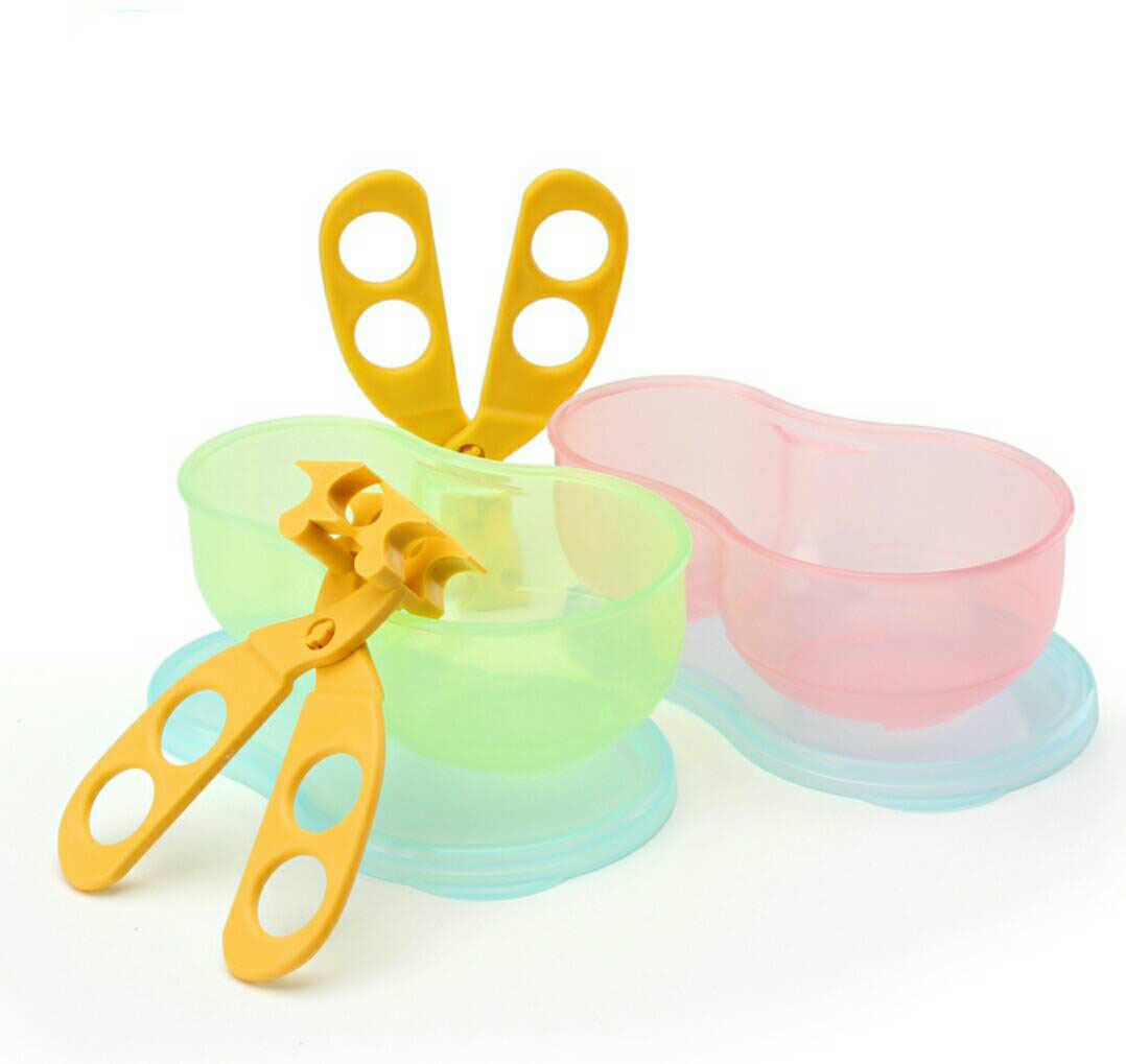 ถ้วยบดข้าวเด็ก ถ้วยป้อนข้าวเด็ก ชุดบดอาหารเด็ก ถ้วยอาหารเด็ก มีฝาปิด+ช้อนเด็ก+กรรไกรบดอาหาร (6 m+) BPA-Free