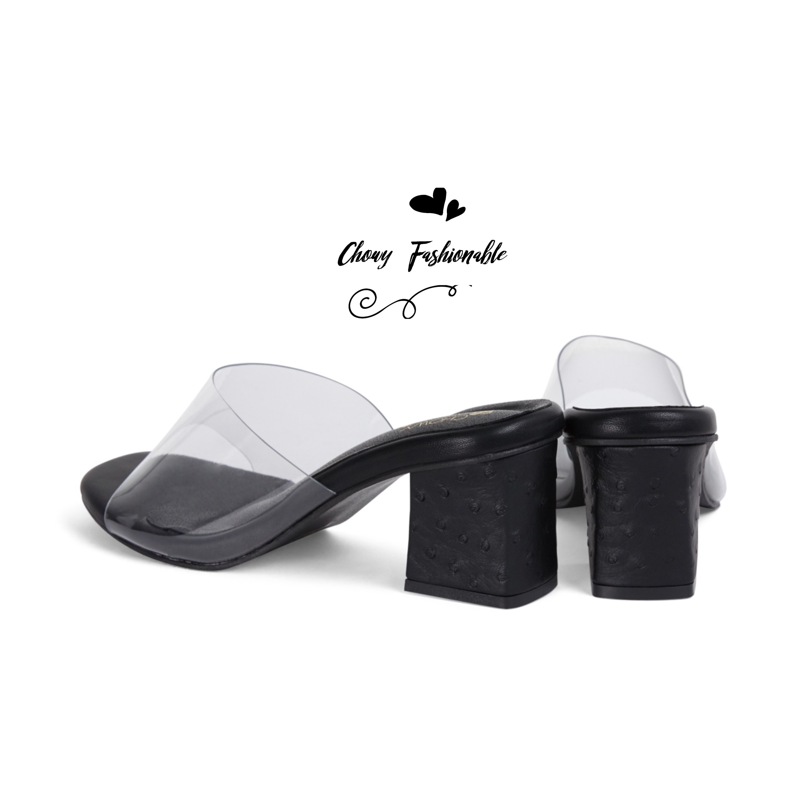 รองเท้าแตะส้นเตี้ย แบบใส 37-48 EU Transparent Heel Sandal By CHOWY CH0158