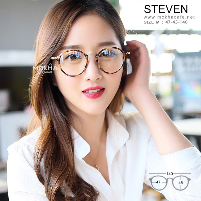 STEVEN - tortoise ลายกระ กรอบแว่นวินเทจ ทรงกลม ขาโลหะ (sizeM) H45