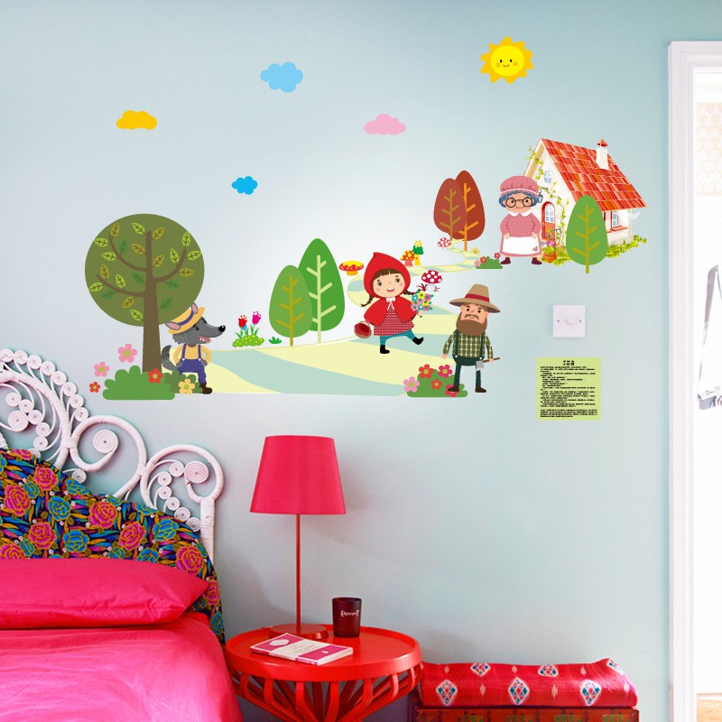 สติ๊กเกอร์แต่งห้อง DIY รูปหนูน้อยหมวกแดง ลอกออกแล้วติดซ้ำได้