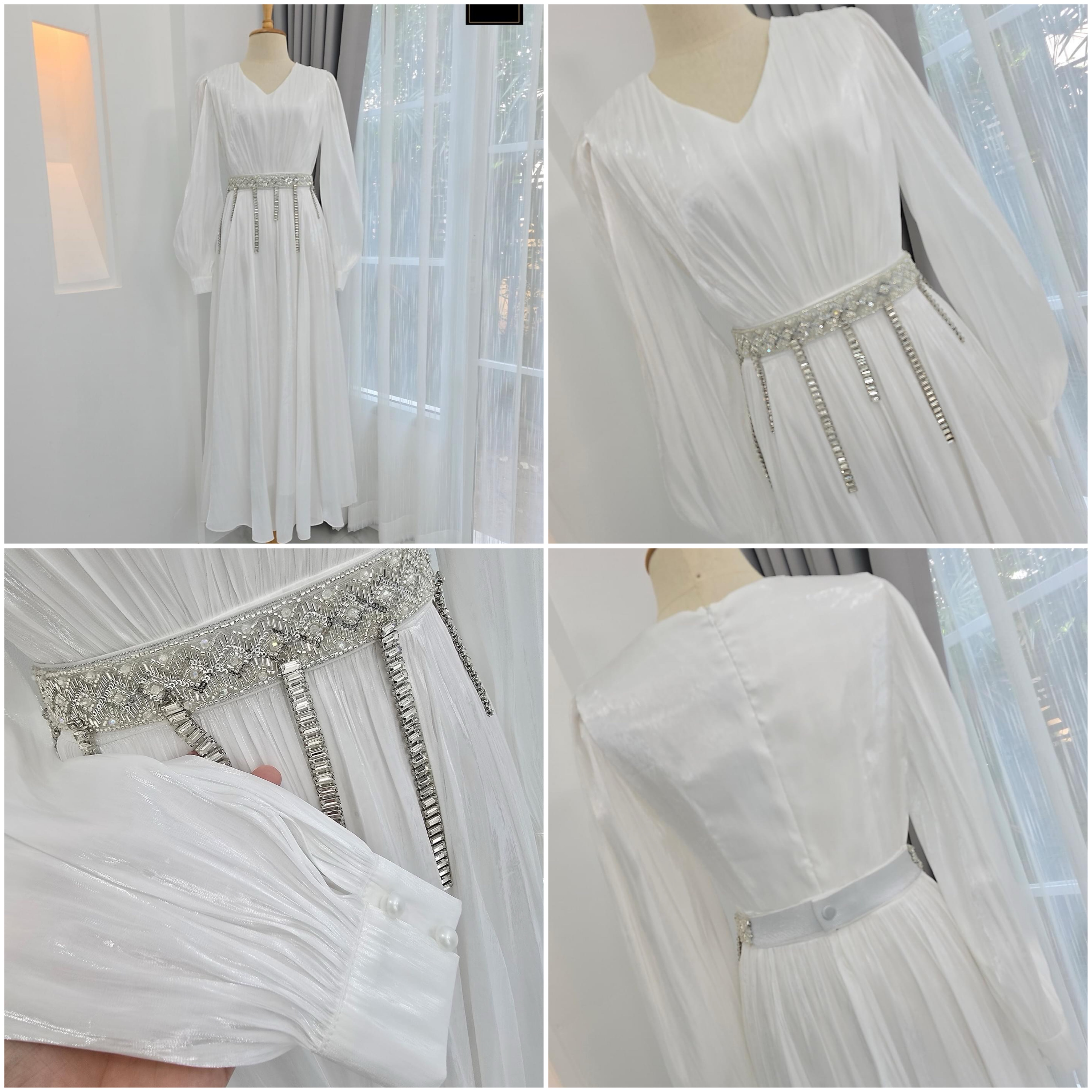 แม็กซี่เดรสเสื้อคอวีแขนยาว กระโปรงบาน ดีเทลตัวเสื้อเดรปแบบรูดใต้อกและกระโปรง ใส่สบาย : สินค้าคุณภาพ (พร้อมส่ง)