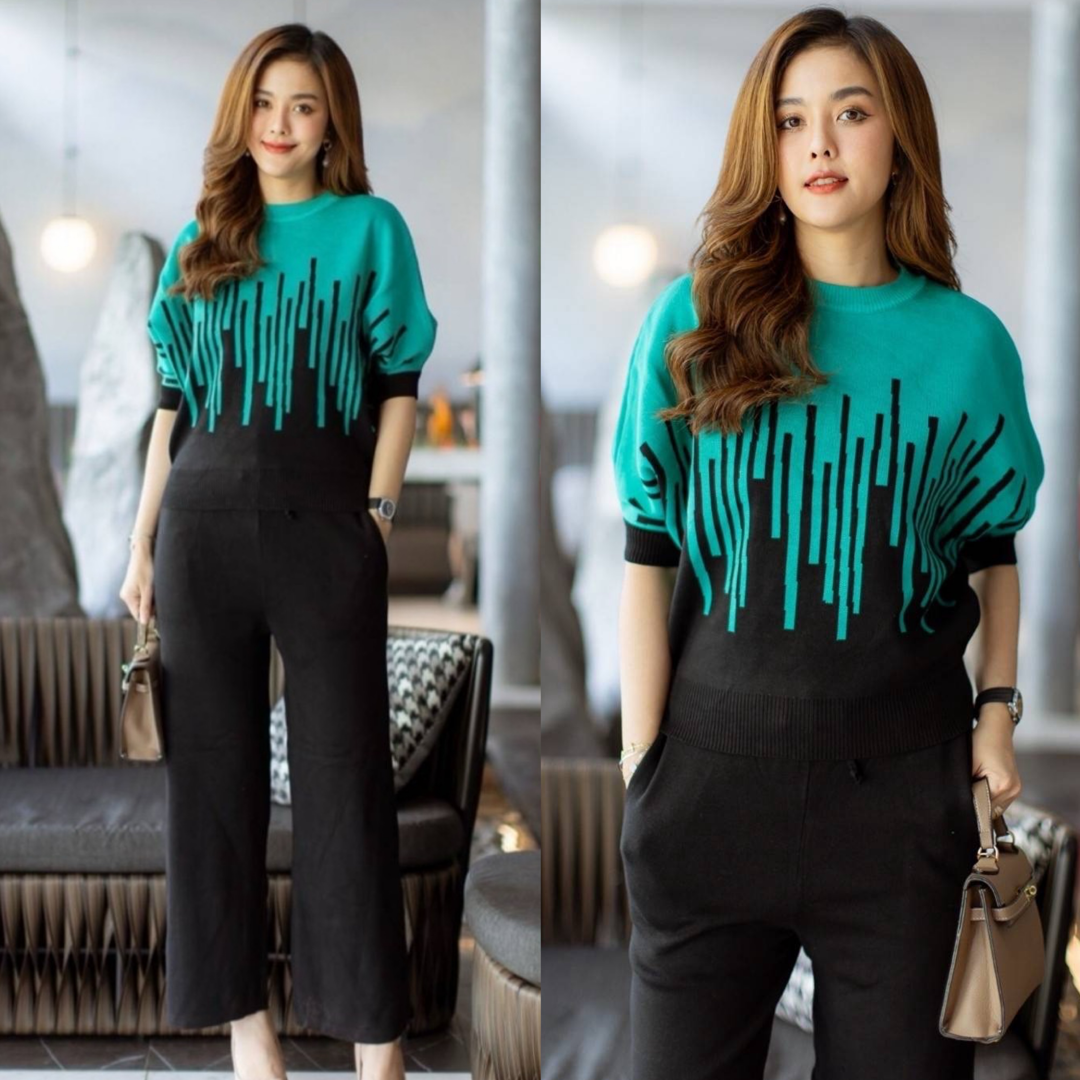 ชุดเชตเสื้อทรงคางคาว กางเกง มีเชือกรูปปรับขนาดได้ค่ะ ทรงเป๊ะมากค่ะ งาน สวยเกรดระดับขึ้นห้างใส่แล้วสวยเก๋ ไม่ซ้ำใคร : สินค้าคุณภาพ (พร้อมส่ง)