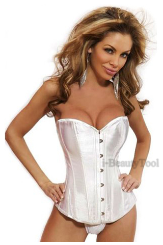 คอร์เซ็ท Corset สีขาวเงาเรียบ ดูหรูหรา คุณภาพเยี่ยม