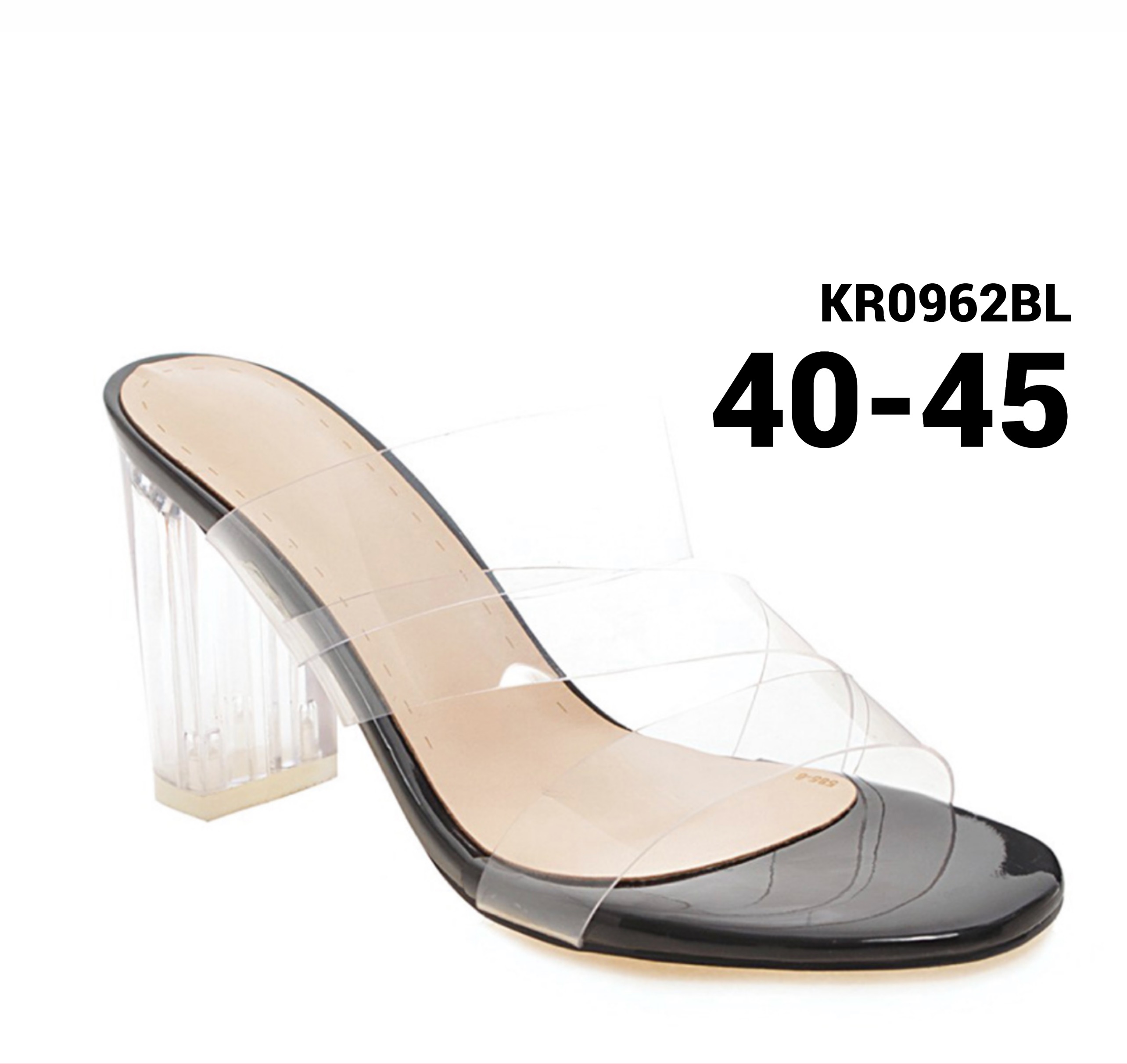 รองเท้าไซส์ใหญ่ 40 41 42 รองเท้าแตะส้นแก้วใส PUใส นิ่มมาก CHOWY KR0962BL