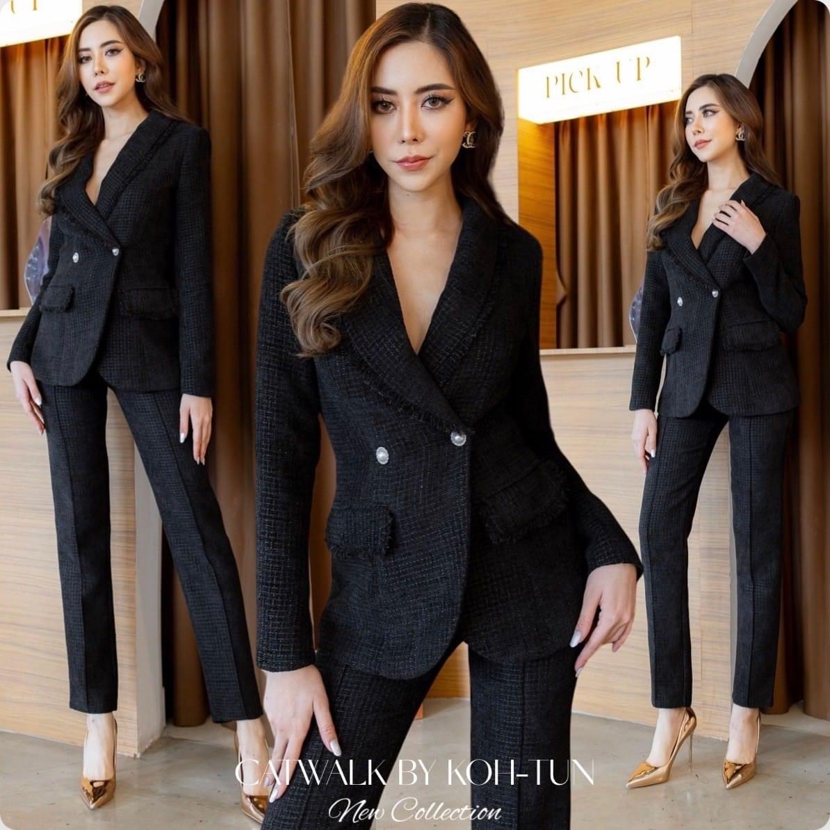 เซต BLAZER+กางเกง ขายาวผ้าทวีด ผ้าเนื้อดีมีความหรูหรา ลายทอสวย เนื้อผ้าหนานุ่มใส่สบาย สินค้าคุณภาพ (พร้อมส่ง) สำเนา