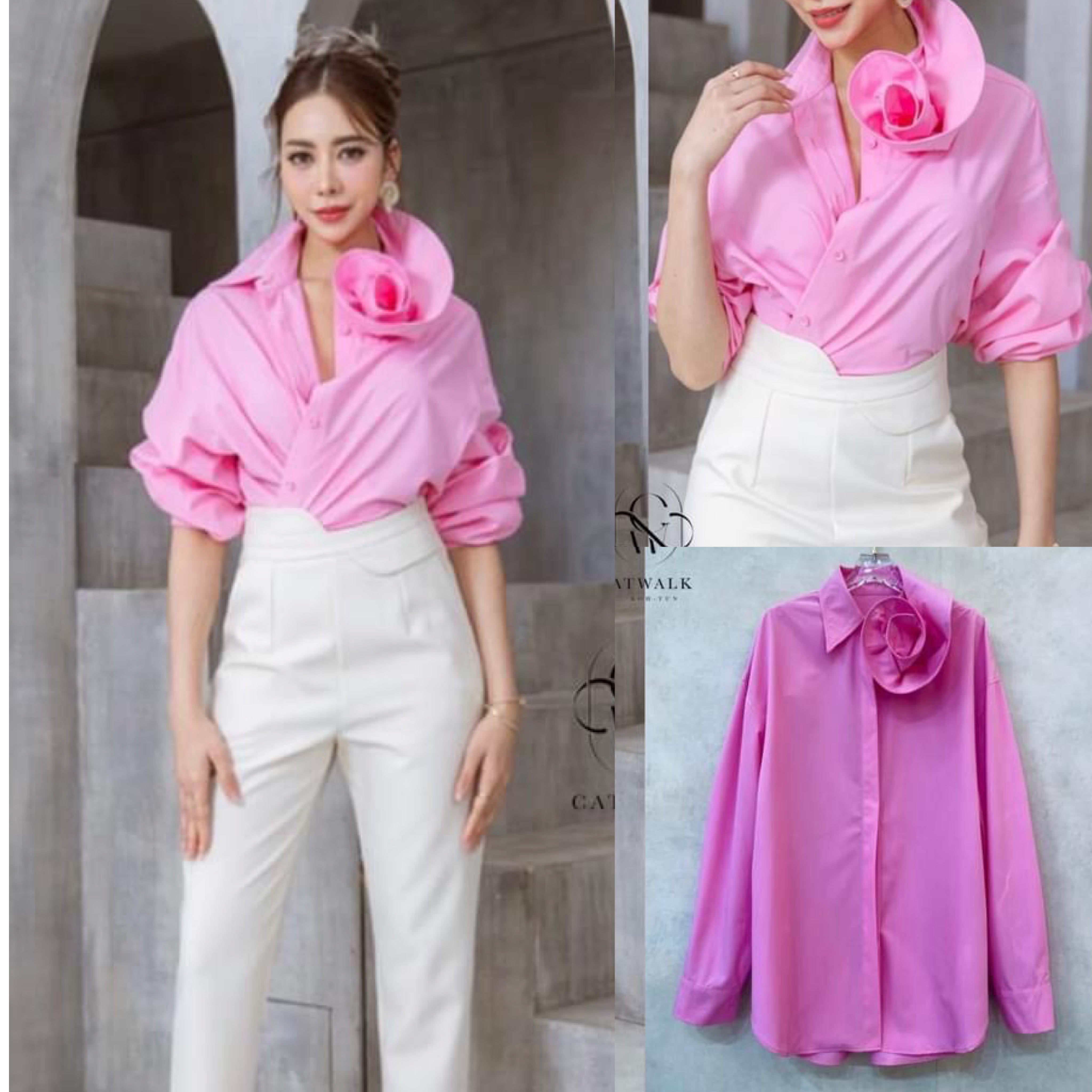 เสื้อเชิ้ตปกคอดอกไม้ ตัวเสื้อเป็นทรงปล่อยๆเท่ห์ๆ คอปกดีไซน์ให้เป็นดอกกุหลาบ ตะเข็บด้านในตัวเสื้อเย็บเก็บขอบอย่างละเอียด เนื้อผ้าเกรดเอ ใส่สบาย : สินค้าคุณภาพ (พร้อมส่ง)