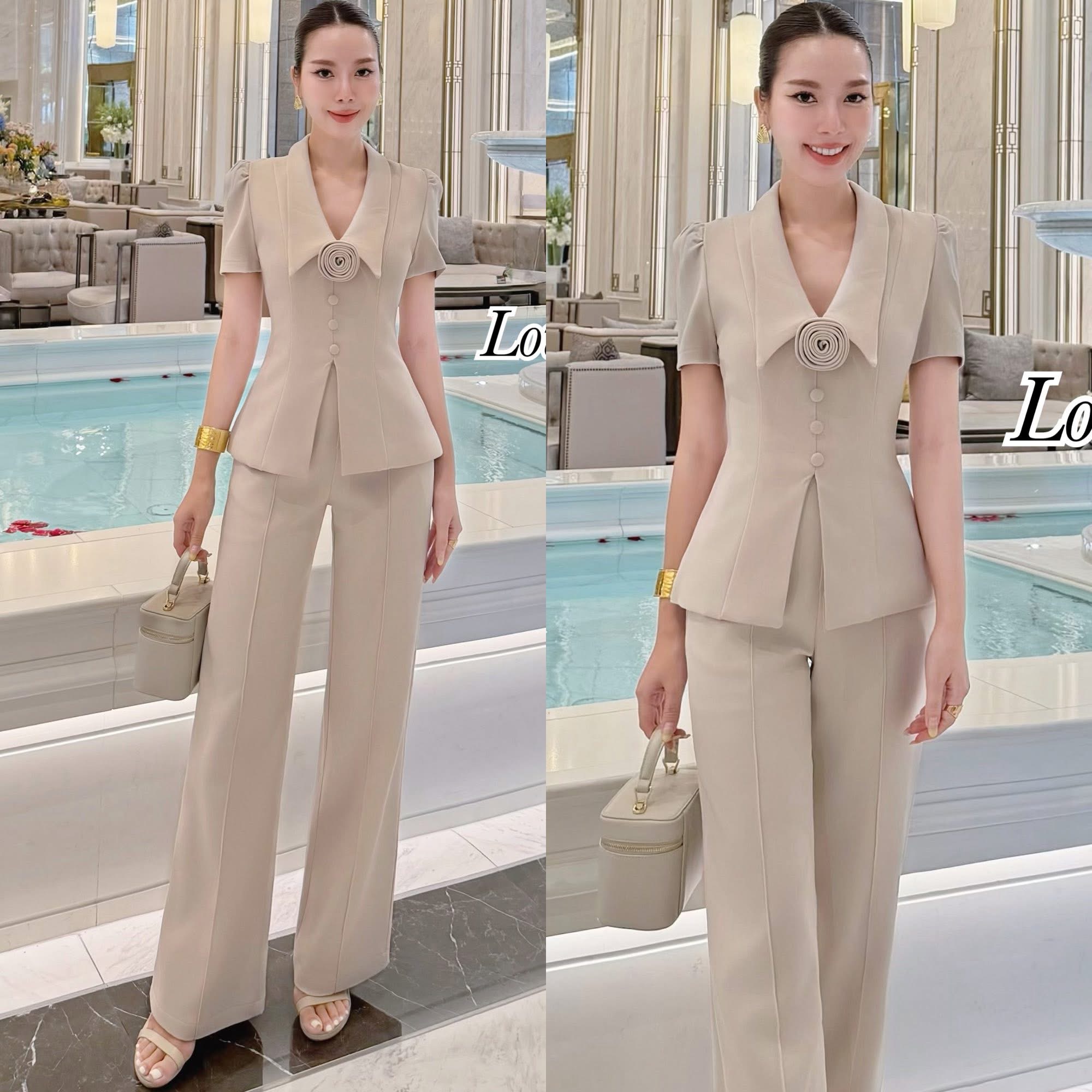 Set.3ชิ้น เสื้อ+กางเกง+เข็มกลัดดอกไม้ ใส่สบาย : สินค้าคุณภาพ (พร้อมส่ง) สำเนา