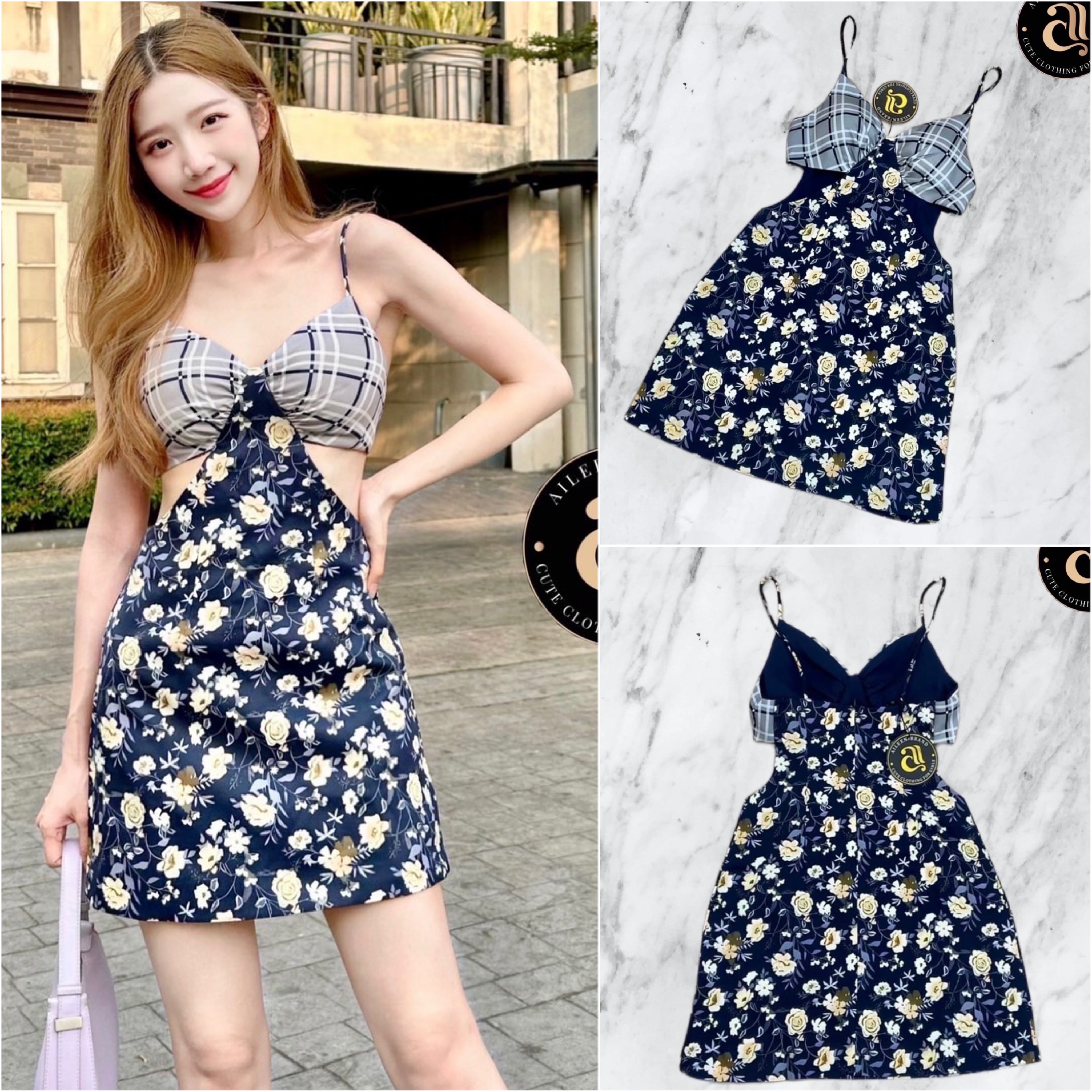 มินิเดรสสายเดี่ยวช่วงอกโค้ง ( เสริมฟองน้ำ และซิปหลังอย่างดี ) ดีไซน์เก๋ สินค้าคุณภาพ (พร้อมส่ง)