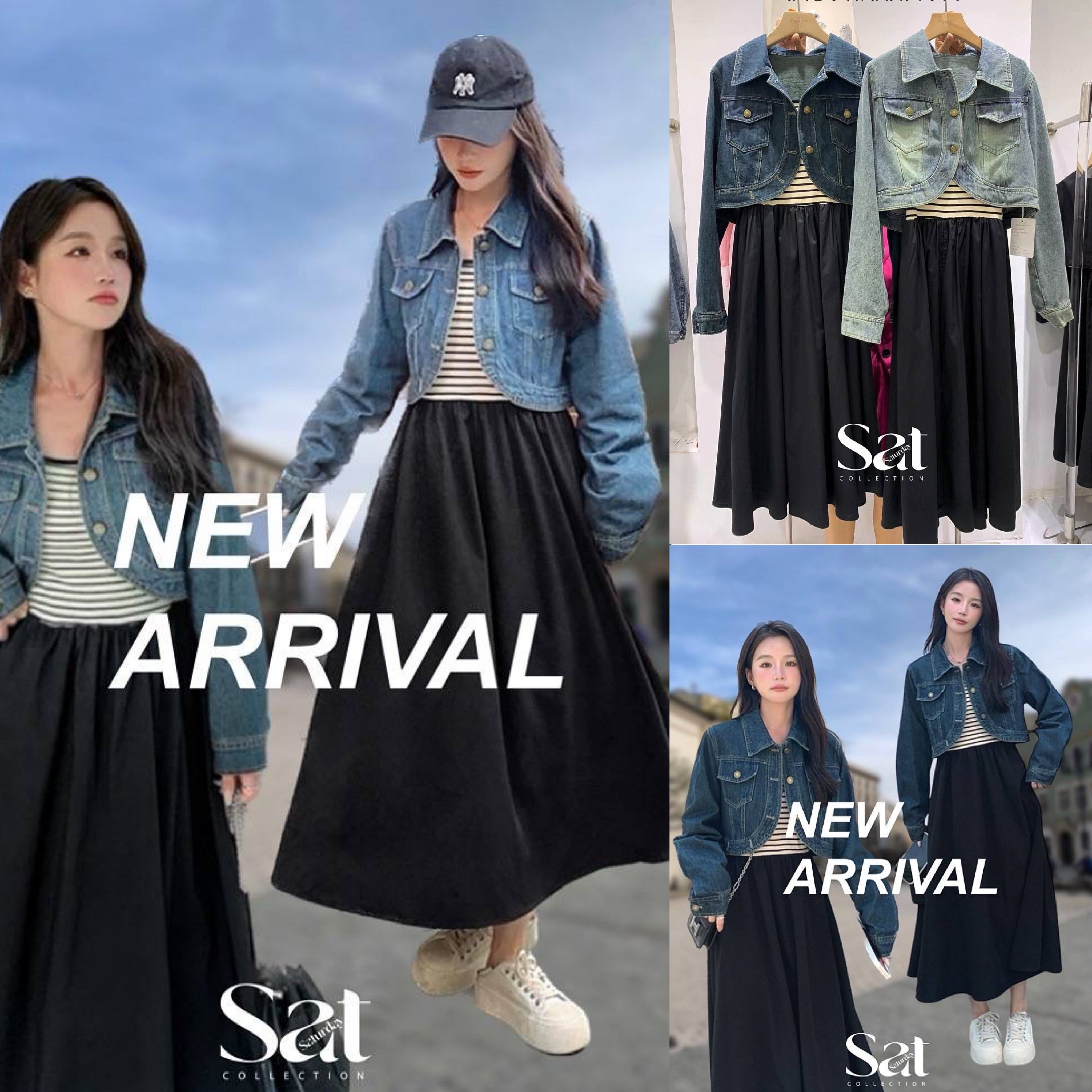 SET 2 pcs. เดรสตัวในด้านบนเป็นknitผ้าร่องอย่างดี ด้านล่างเป็นผ้าเชิ๊ตอย่างดี มีซับใน พร้อมเสื้อคลุมยีนส์ สินค้าคุณภาพ (พร้อมส่ง)