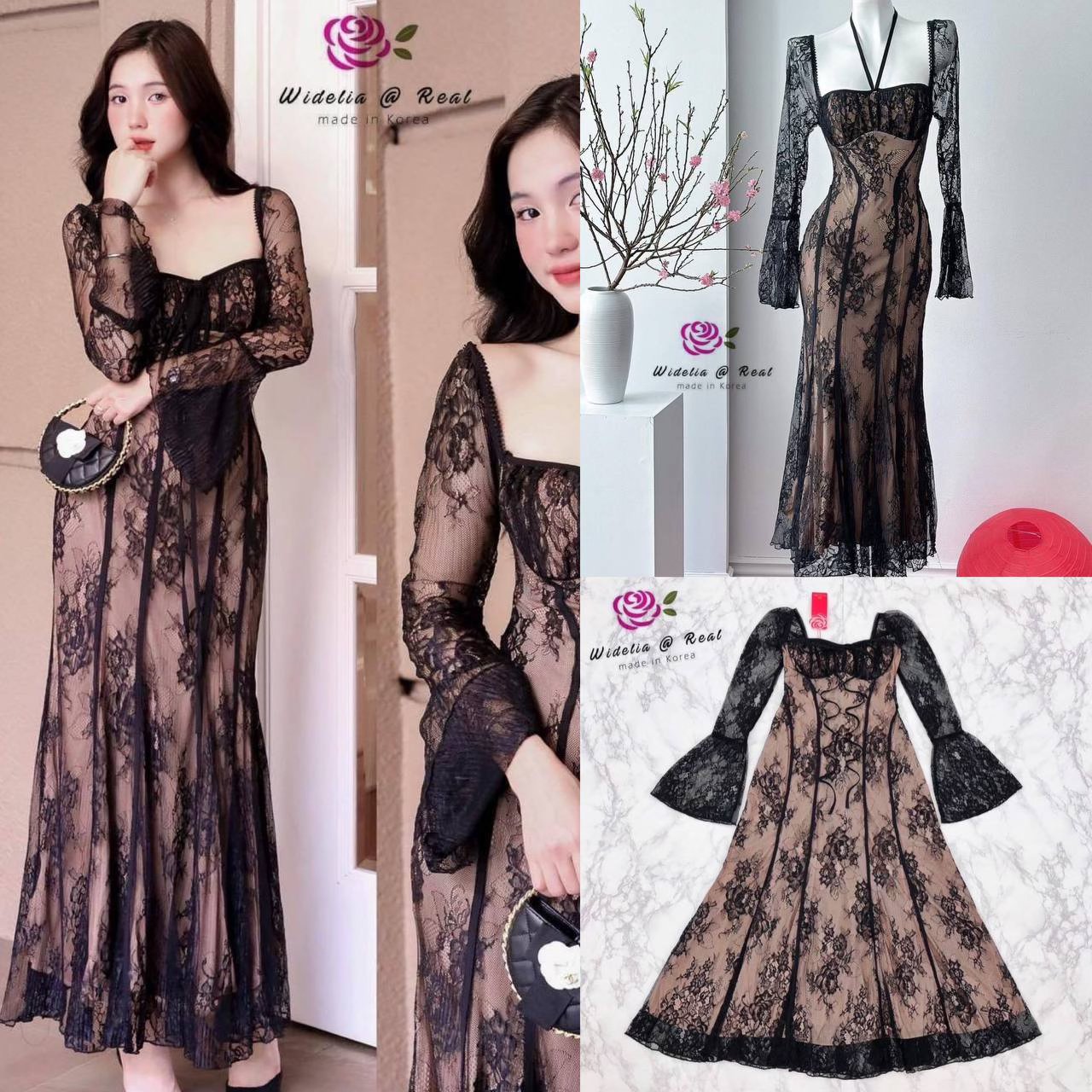 เดรสยาวตัวสวยสุด Sexy ผ้าลูกไม้ แพทเทิ้ลสวยเนี๊ยบสุดๆ คัตติ้งสวย ช่วงอกเป็นทรงสวย เย็บแถบเป็นริ้วสวย ซิป ยาวด้านหลัง ใส่สบาย สินค้าคุณภาพ (พร้อมส่ง)