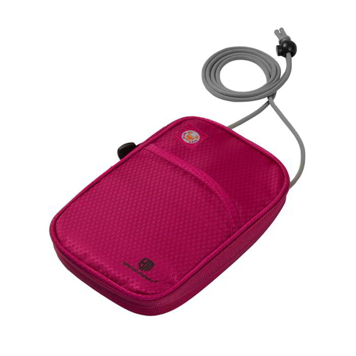 กระเป๋าใส่พาสปอร์ตห้อยคอ คล้องคอได้ กระเป๋าใส่หนังสือเดินทาง ป้องกันการขโมยข้อมูลบัตรเครดิตด้วยคลื่น RFID (Rose Red)